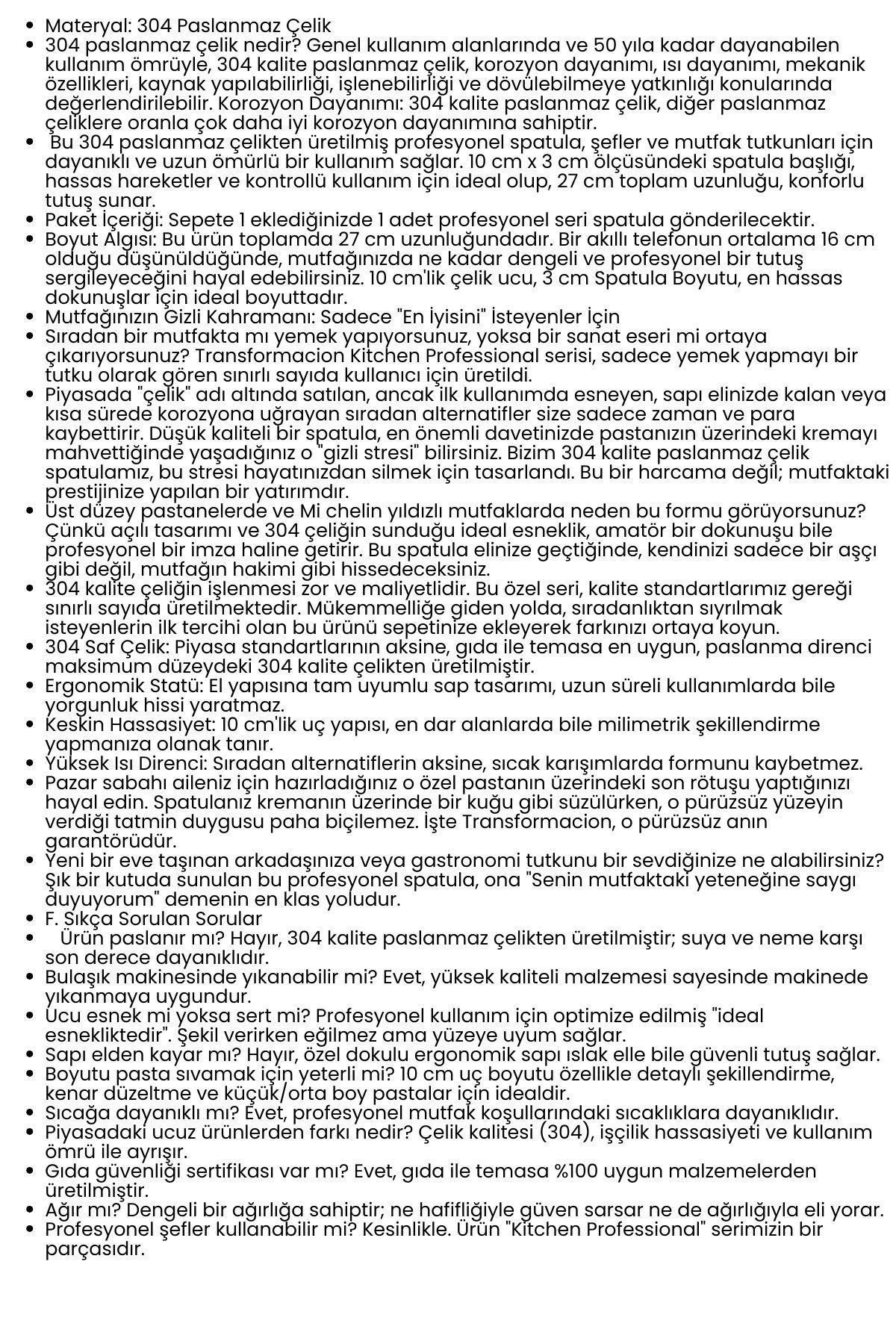 Profesyonel Pasta Hazırlama ve Şekillendirme Spatulası 304 Paslanmaz Çelik 722560