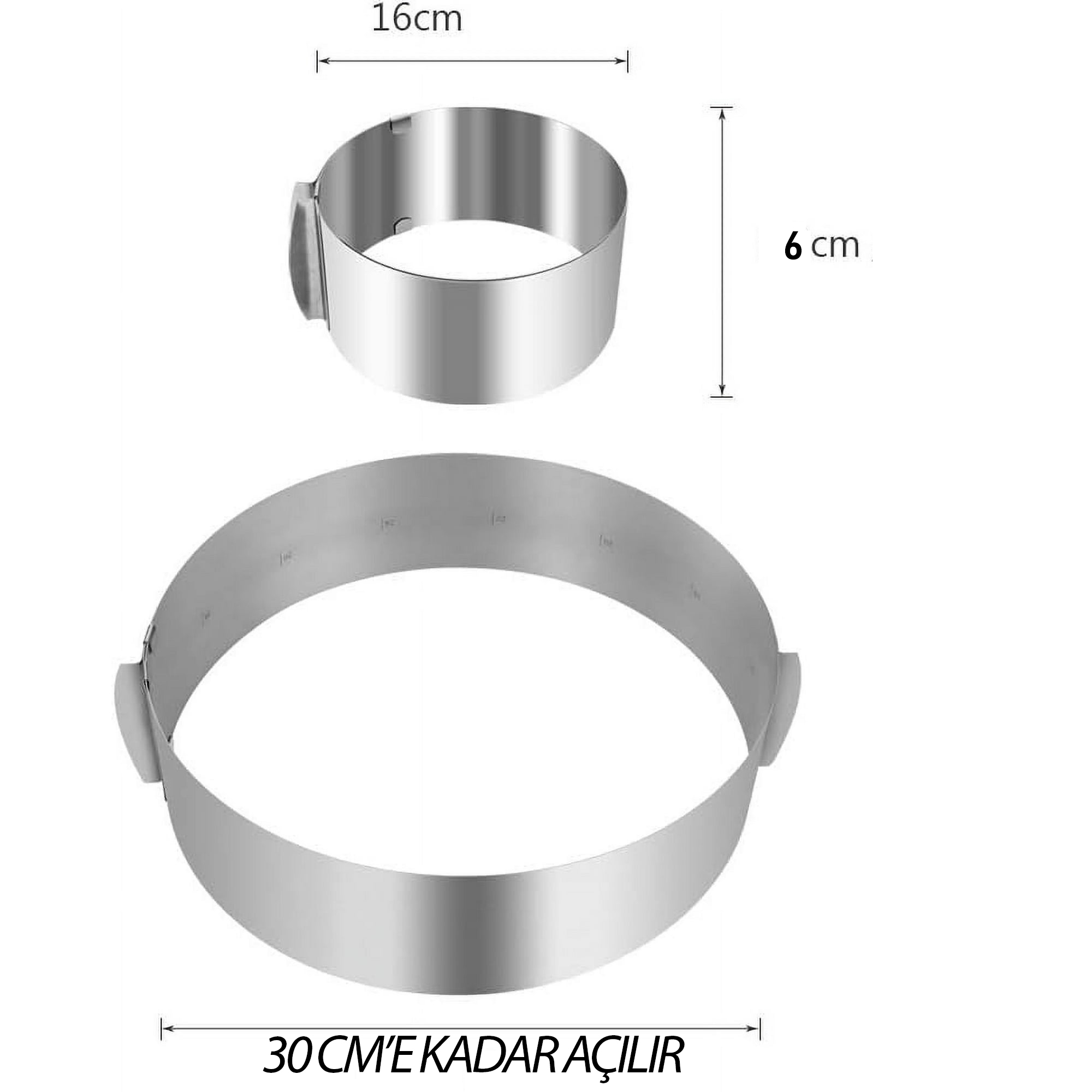 Ayarlanabilir Pasta Çemberi Paslanmaz Çelik Kek Kalıbı 16-30 cm - Pasta Kalıbı 722562