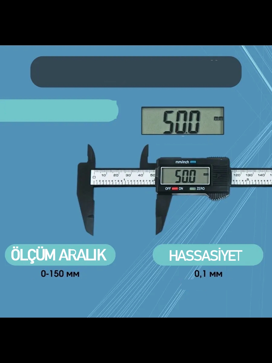 Profesyonel Dijital Kumpas 150mm - Karbon Fiber Gövde, Hassas LCD Ekran, İnç/Metrik Ölçüm Cihazı 722567