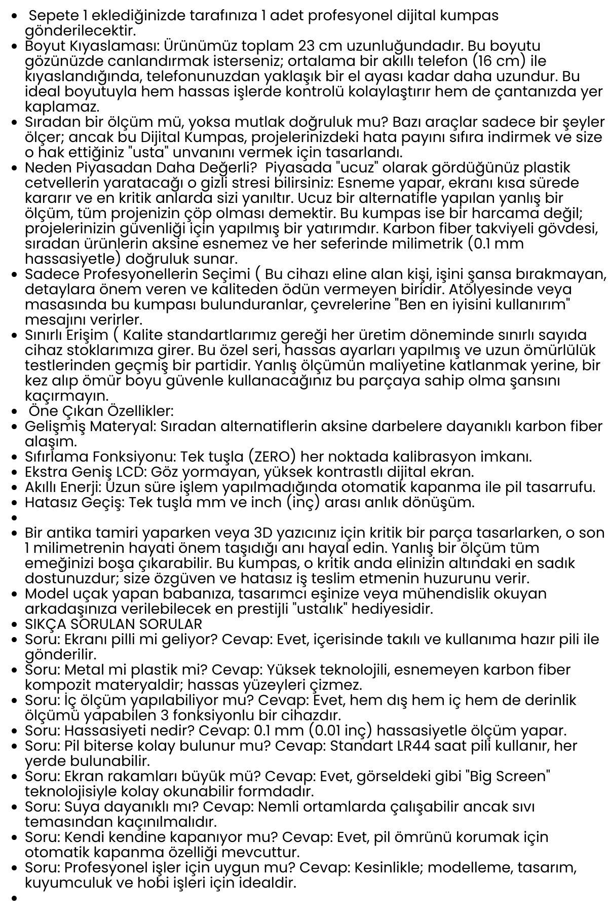 Profesyonel Dijital Kumpas 150mm - Karbon Fiber Gövde, Hassas LCD Ekran, İnç/Metrik Ölçüm Cihazı 722567