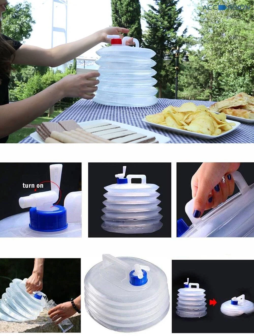 Akordiyon Bidon - Katlanabilir Lüks Su Taşıma Ünitesi | 10L Şeffaf Tasarım 722568