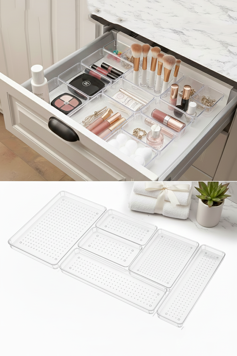 6 Parça Modüler Kristal Çekmece Düzenleyici Seti - Lüks Makyaj, Takı ve Ofis Organizeri 722569