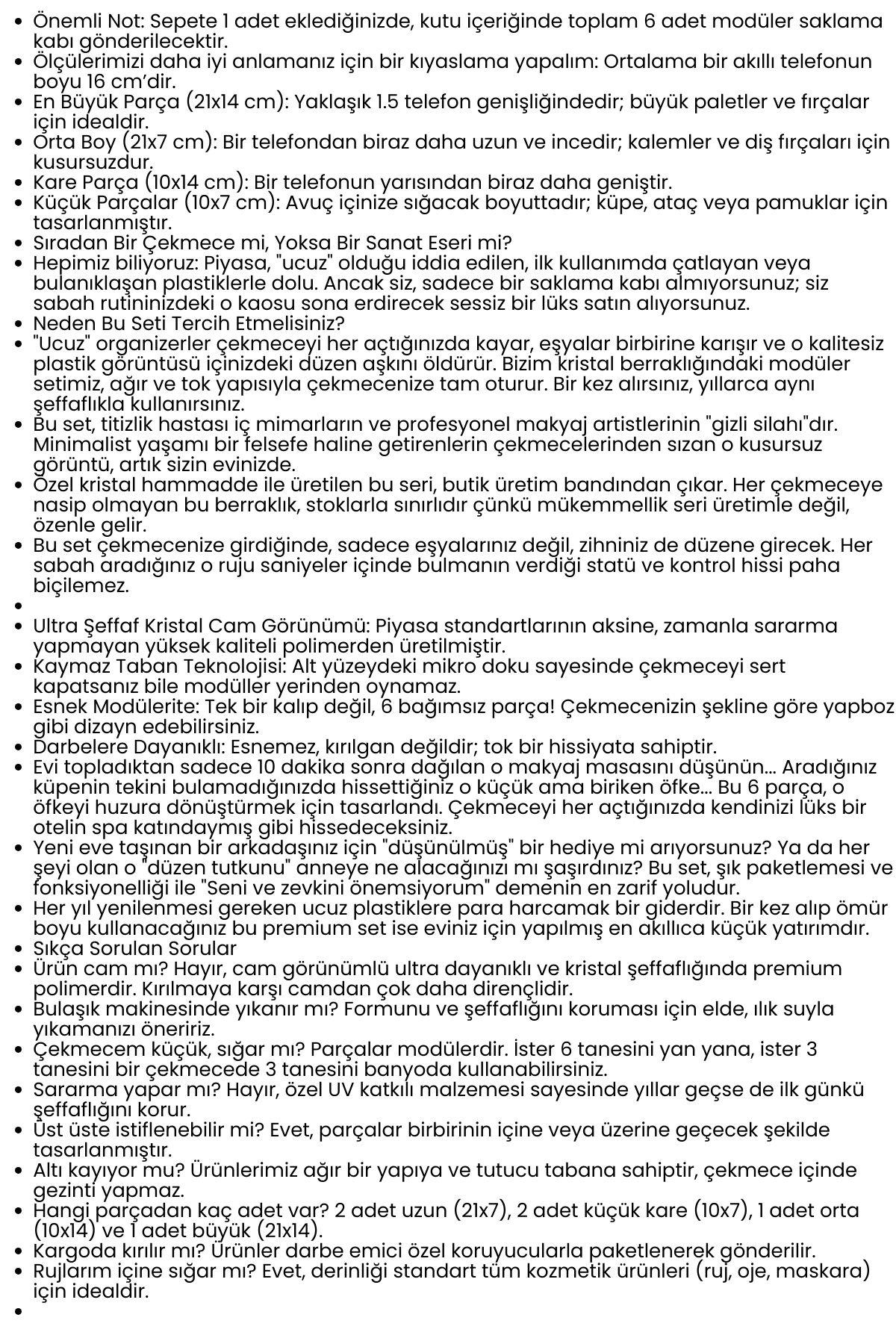 6 Parça Modüler Kristal Çekmece Düzenleyici Seti - Lüks Makyaj, Takı ve Ofis Organizeri 722569