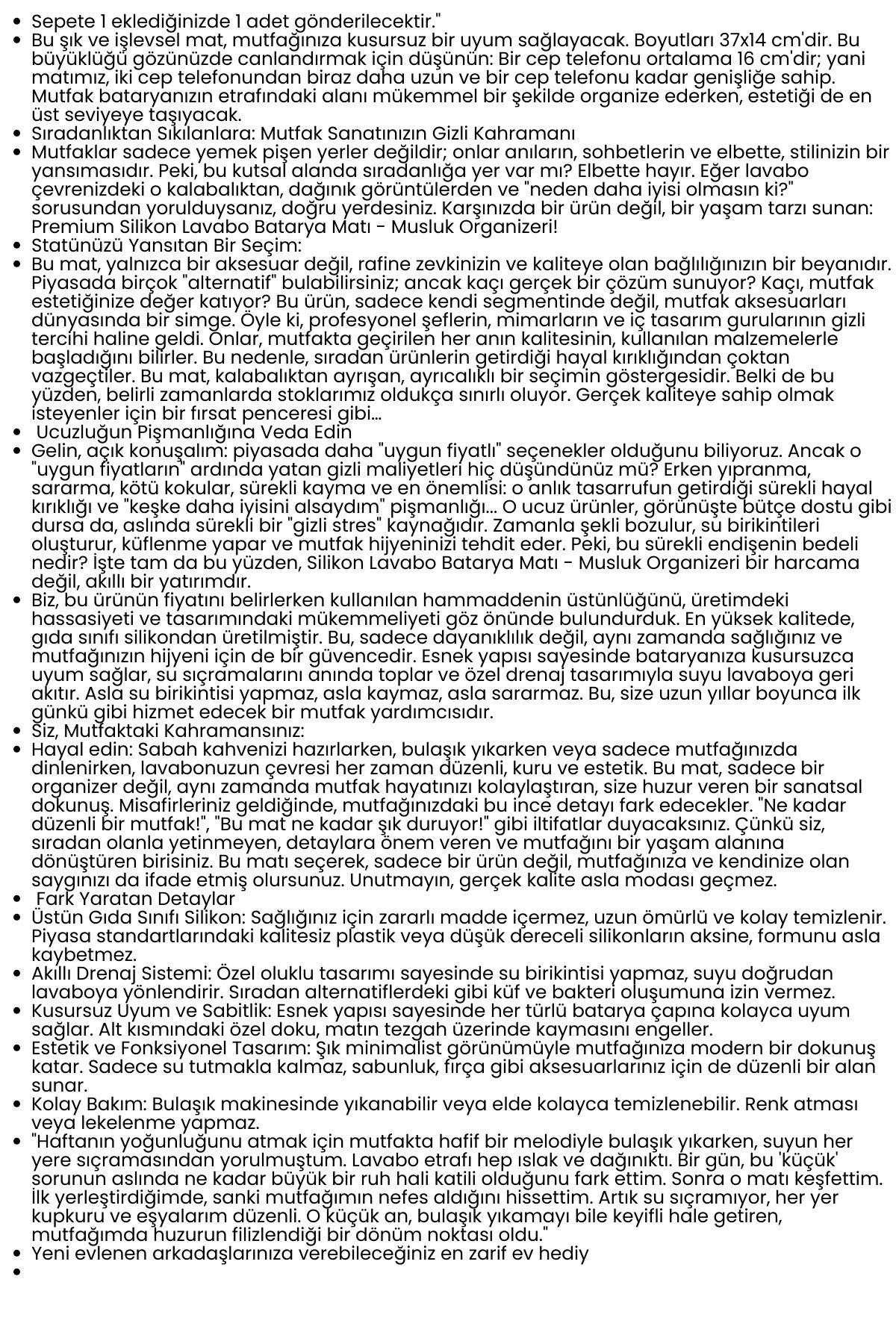 Silikon Batarya Matı & Lavabo Organizeri: Premium Musluk Altı Kurutma Matı 722570