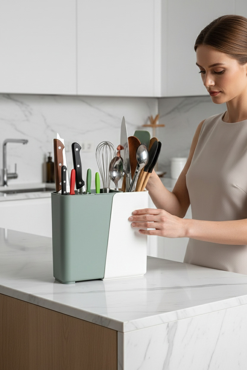 Akıllı Sürgülü Bıçaklık ve Kaşıklık Organizeri - Ayarlanabilir Tezgah Üstü Mutfak Düzenleyici 722572