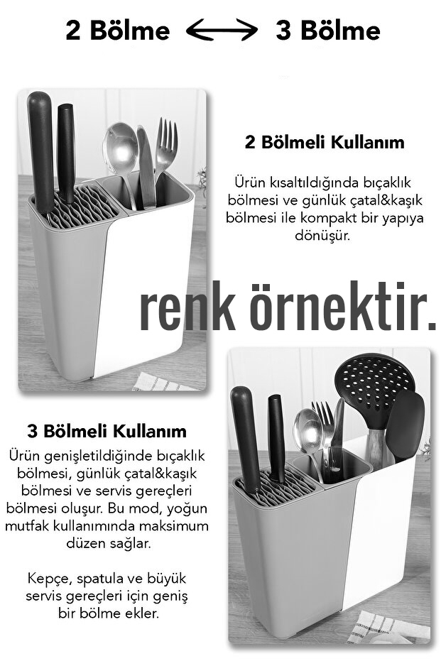 Akıllı Sürgülü Bıçaklık ve Kaşıklık Organizeri - Ayarlanabilir Tezgah Üstü Mutfak Düzenleyici 722573