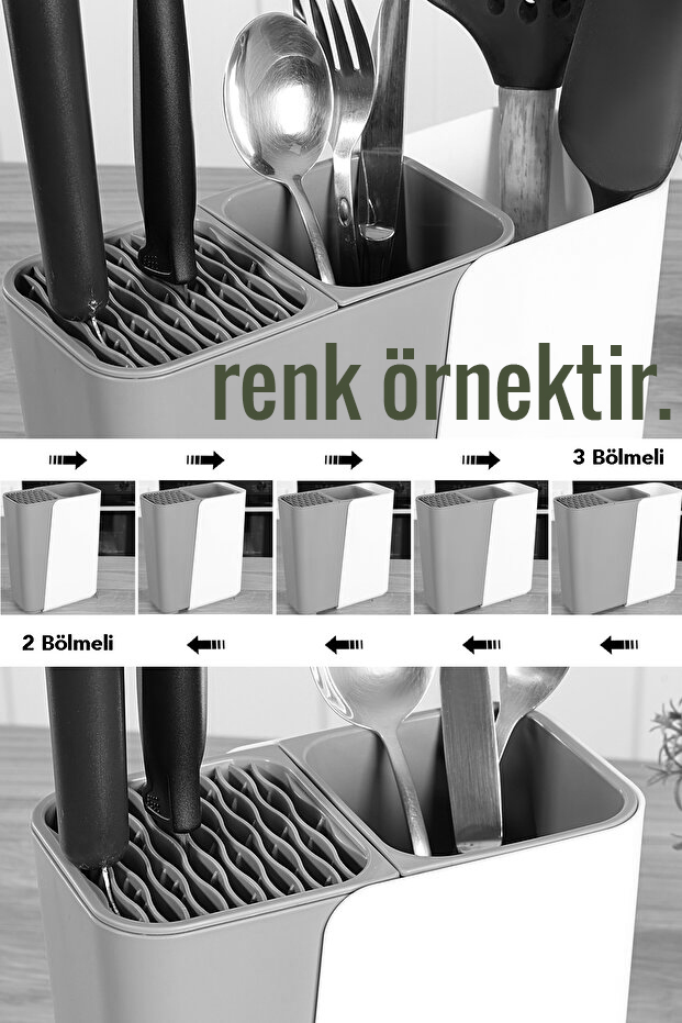 Akıllı Sürgülü Bıçaklık ve Kaşıklık Organizeri - Ayarlanabilir Tezgah Üstü Mutfak Düzenleyici 722573