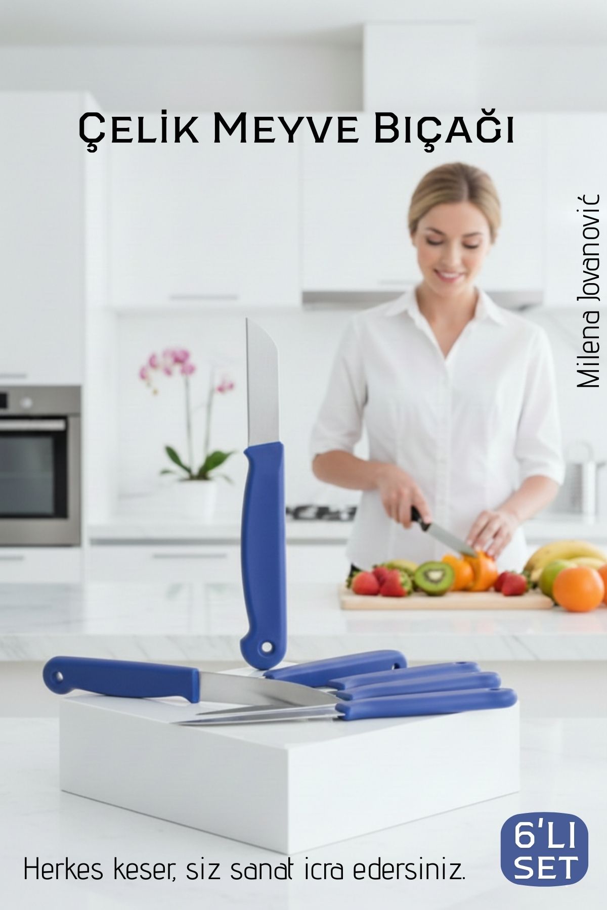 6'lı Premium Paslanmaz Çelik Meyve Bıçağı Seti - Mavi Saplı Keskin Soyma Bıçağı Takımı 722579