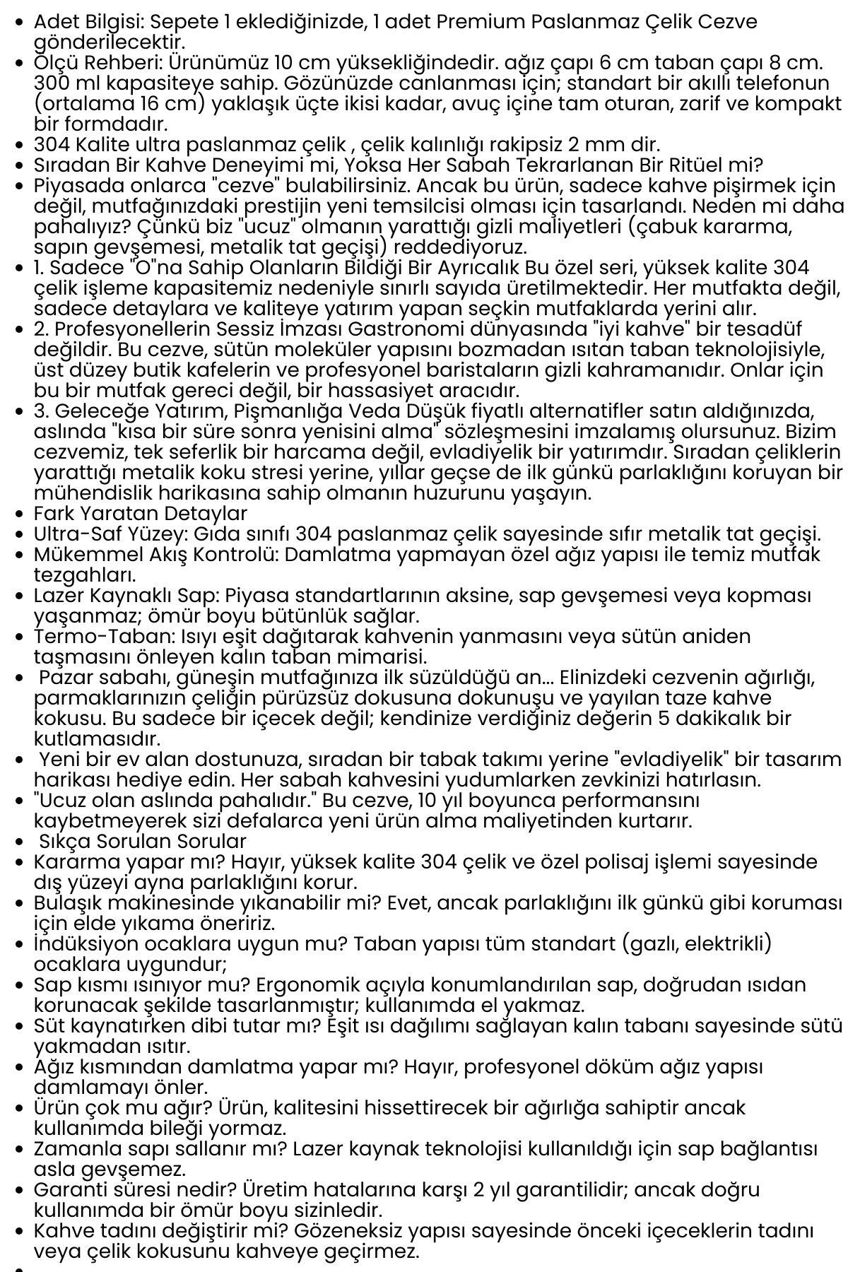 Premium 304 Paslanmaz Çelik Cezve - 300 ml Profesyonel Barista Serisi, Isıya Dayanıklı Sap 722581