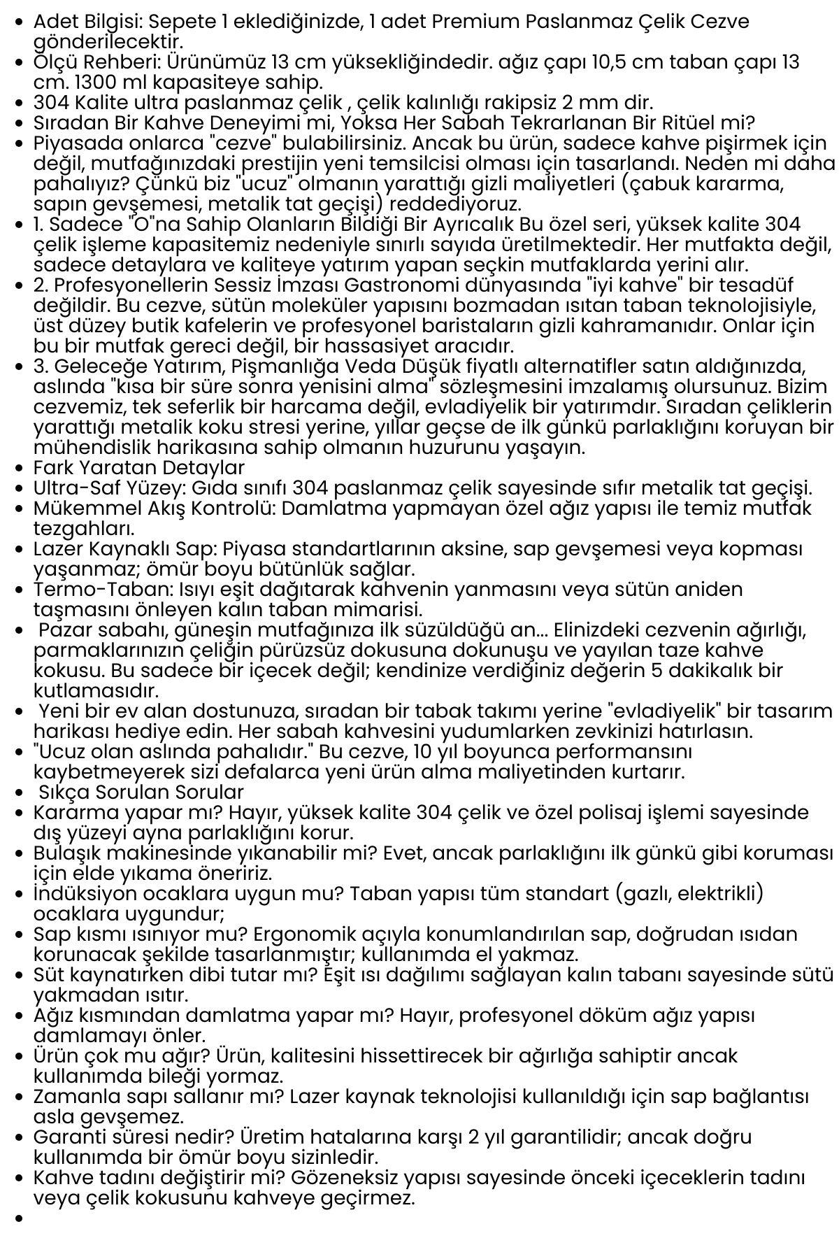 Premium 304 Paslanmaz Çelik Cezve  1300 ml Profesyonel Barista Serisi, Isıya Dayanıklı Sap 722583