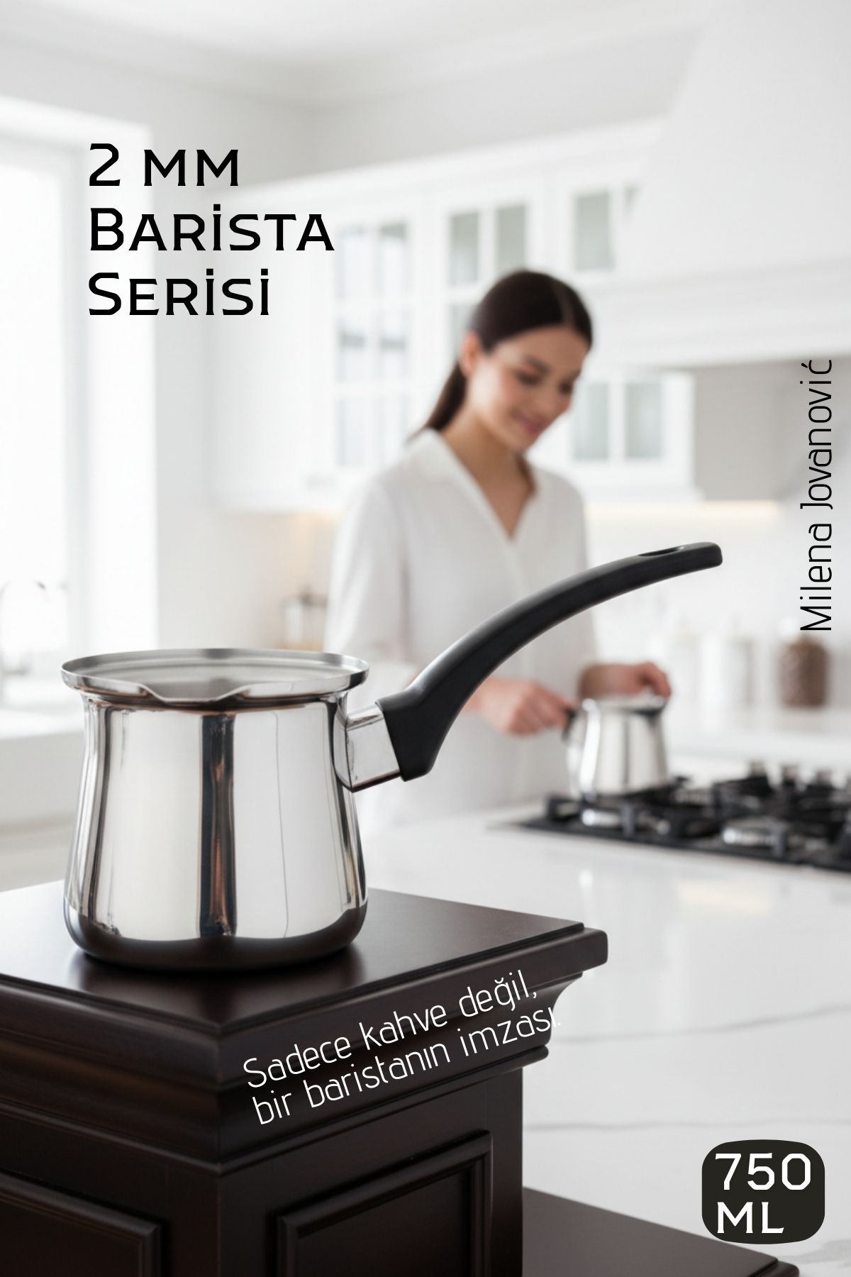 Premium 304 Paslanmaz Çelik Cezve 750 ml Profesyonel Barista Serisi, Isıya Dayanıklı Sap 722585