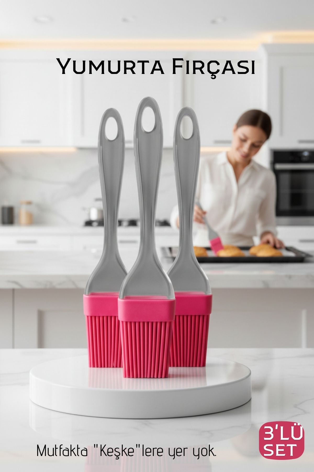 Premium 3'lü Silikon Yumurta ve Yağlama Fırçası Seti - Isıya Dayanıklı Kompakt Mutfak Yardımcısı  720431