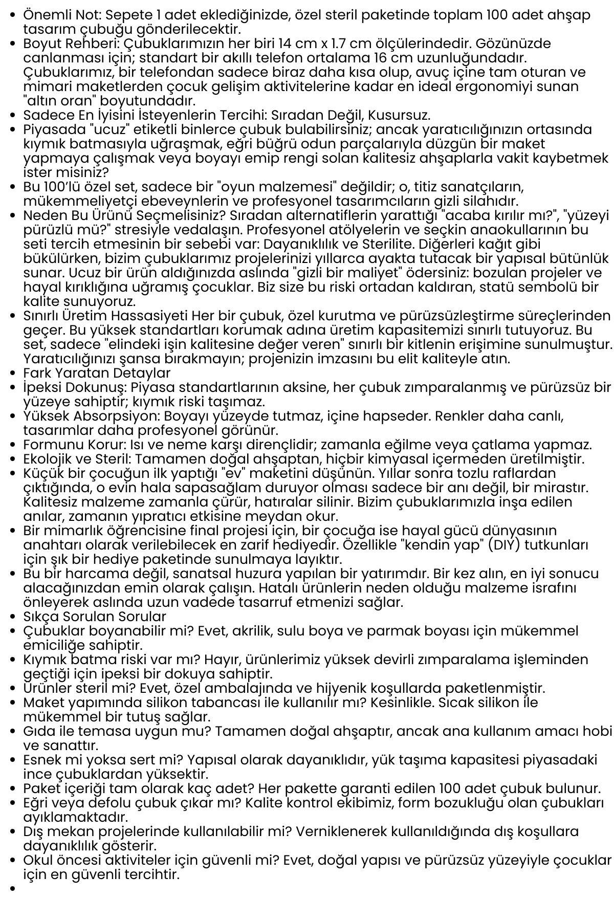 Steril Ahşap Boyanabilir Oyun Çubukları 100 Adet  Pürüzsüz Dokulu  Dayanıklı 14 cm 722592