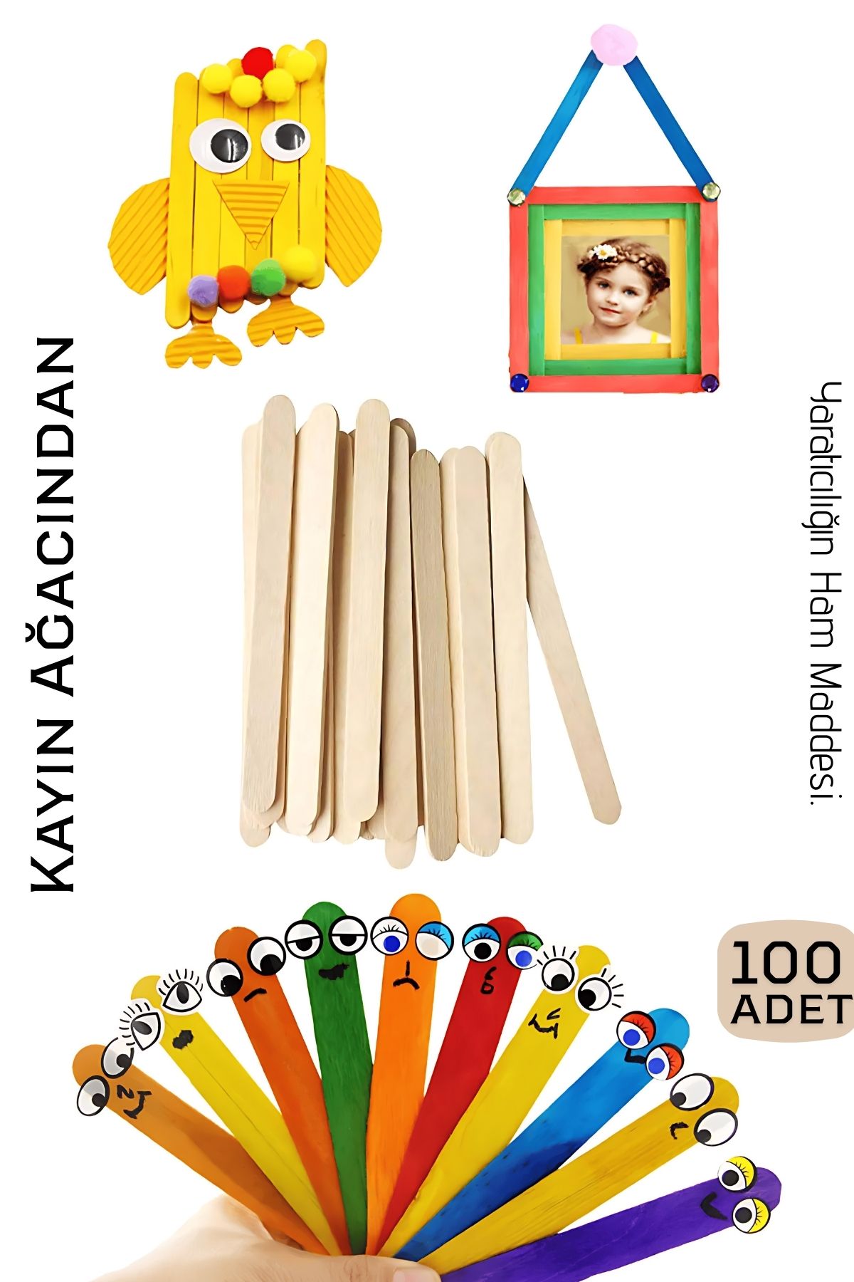 Steril Ahşap Boyanabilir Oyun Çubukları 100 Adet  Pürüzsüz Dokulu  Dayanıklı 9 cm 722593