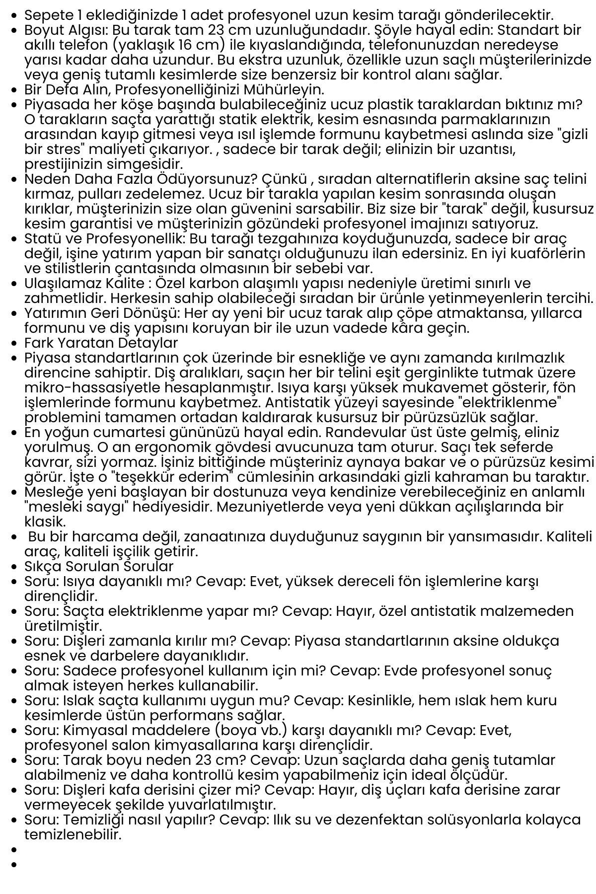 Profesyonel Antistatik Uzun Saç Kesim Tarağı – Isıya Dayanıklı ve Ergonomik 23 cm 722594