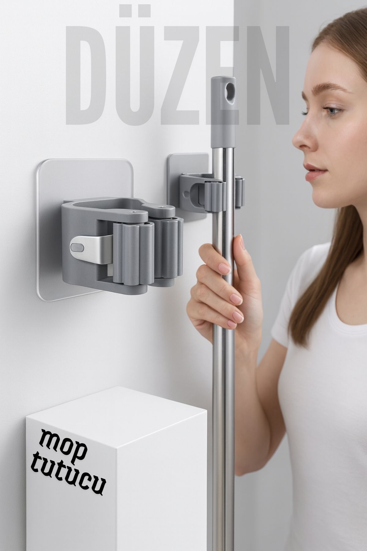 Yapışkanlı Pratik Mop ve Süpürge Tutucu – Duvara Monte, Kolay Kurulum  