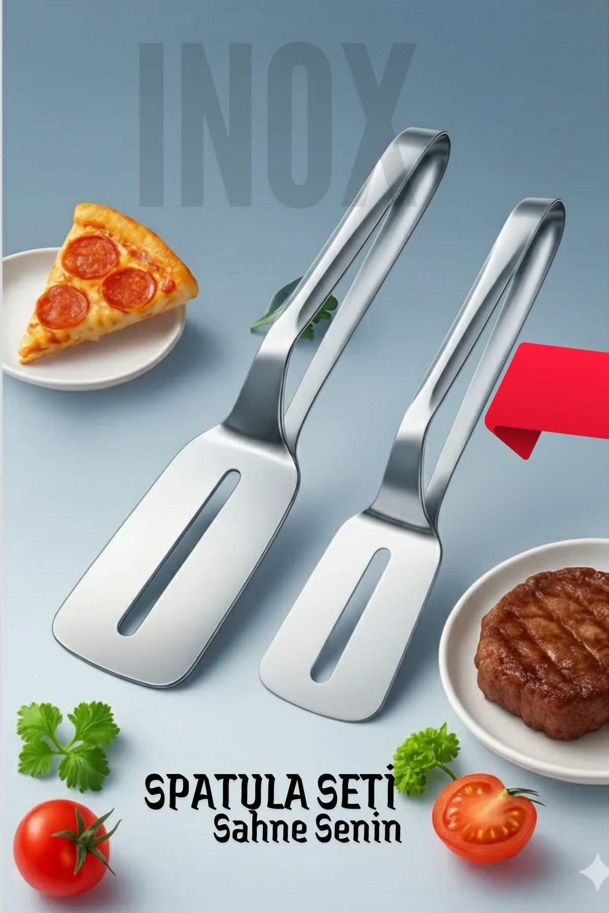 2 li Inox Spatula Seti – Pizza, Tatlı, Et Servisi İçin Ergonomik Tasarım 