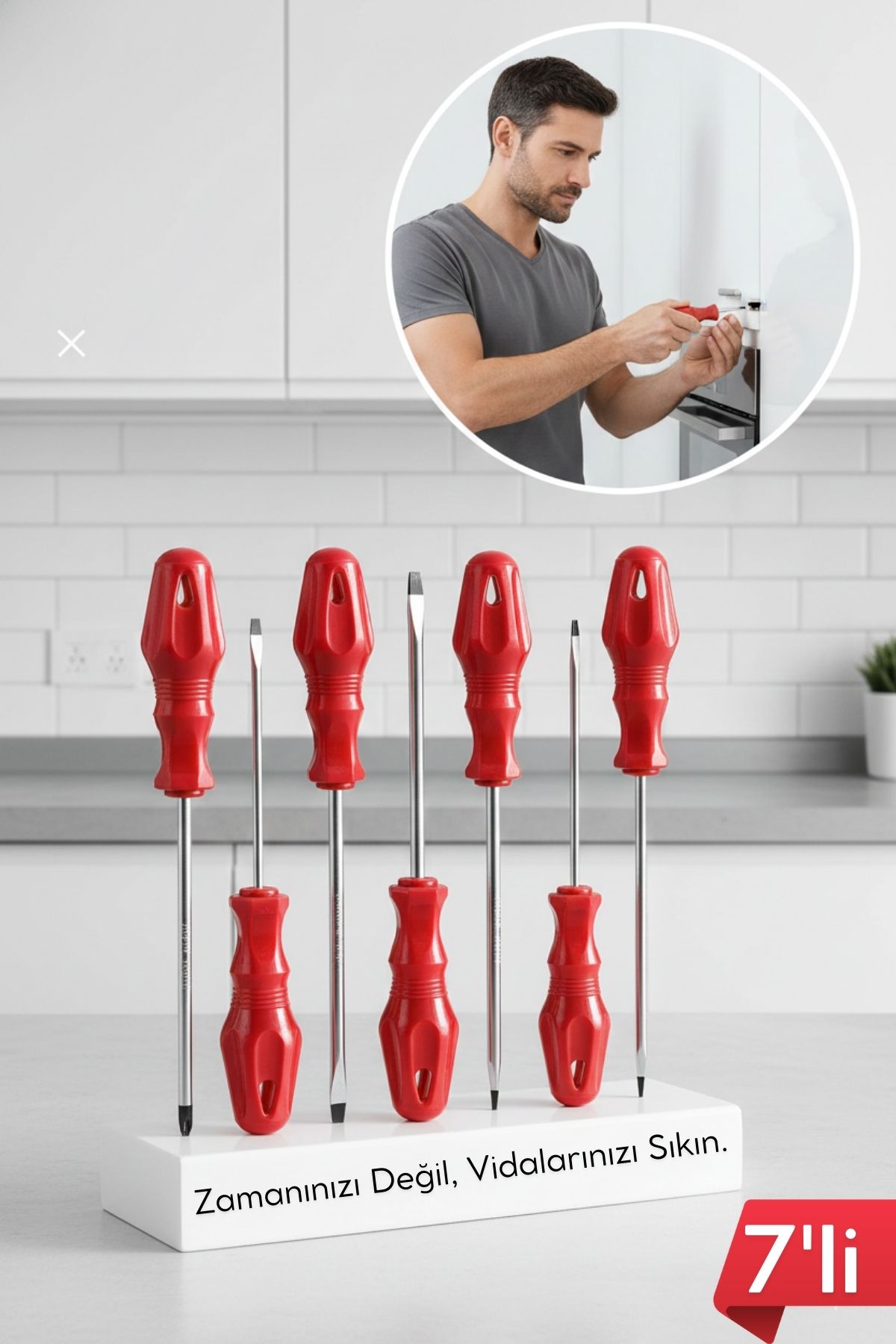 7'li Profesyonel Tornavida Seti | Ergonomik Kırmızı Saplı | Düz ve Yıldız Uçlar | CR-V 