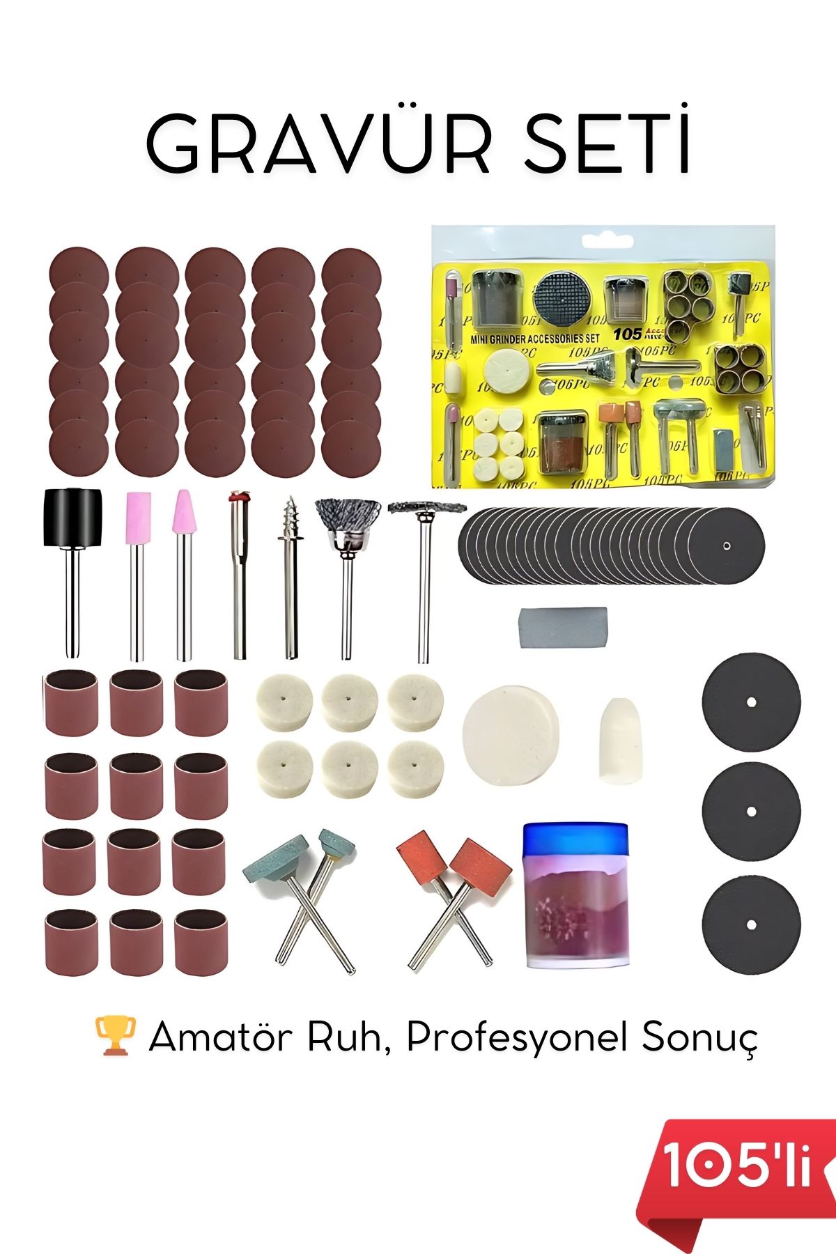 105 Parça Profesyonel Çok Amaçlı Zımpara Taşlama Gravür Kesme Cilalama Uç Seti Dremel Uyumlu 