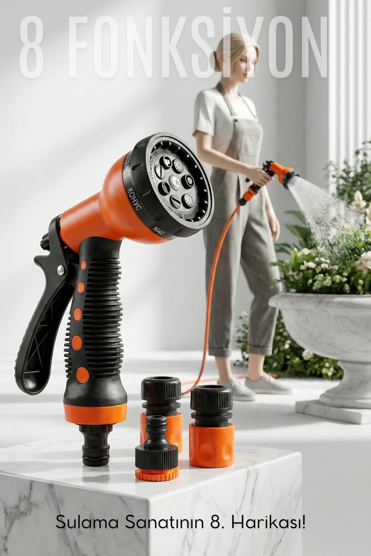 8 Fonksiyonlu Ayarlı Hortum Seti Yüksek Basınçlı Araba Yıkama Bahçe Sulama Tabancası 