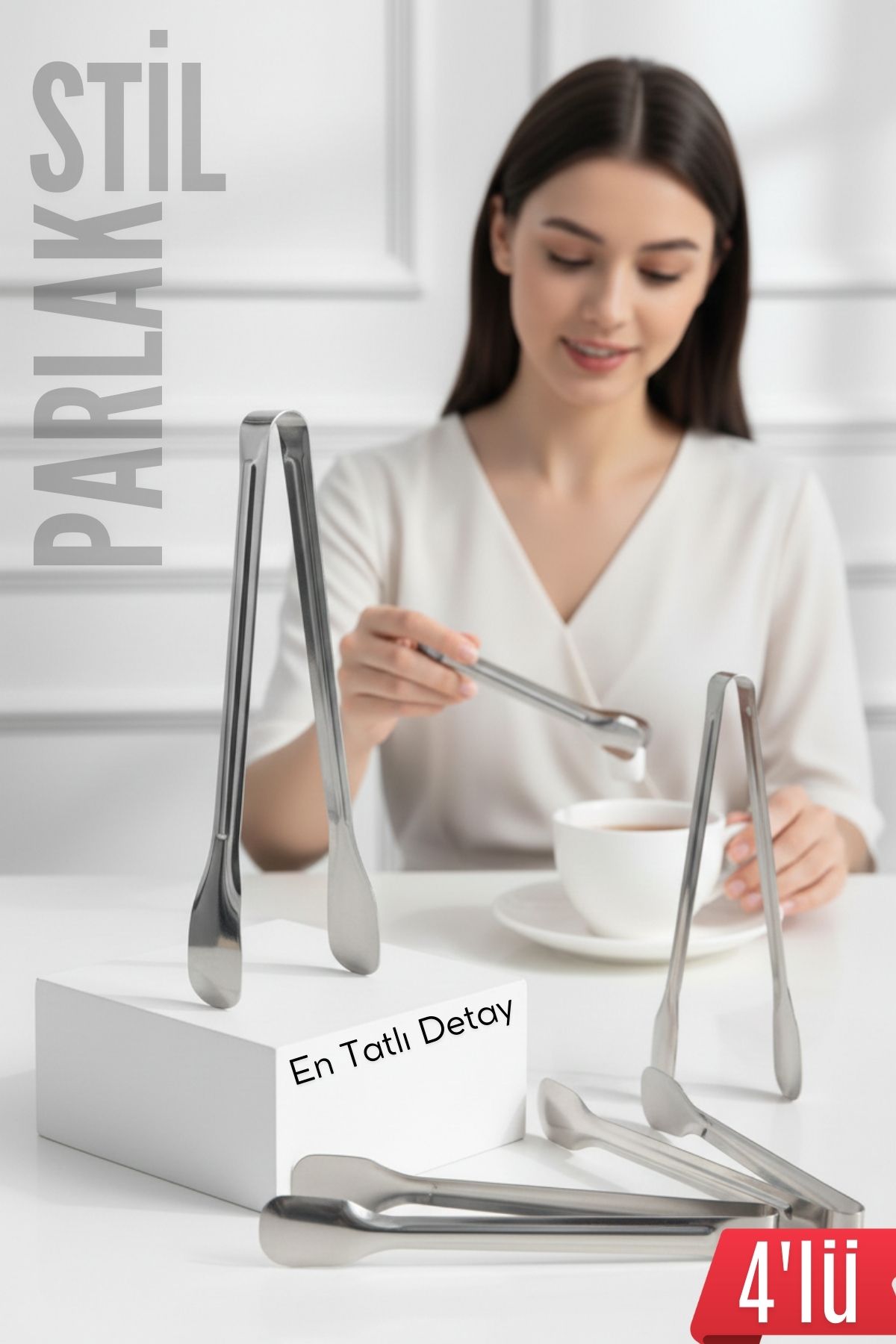 Çelik 4'lü Şeker Maşası 13 CM | Buz, Limon ve Küp Şeker Servis Maşası 