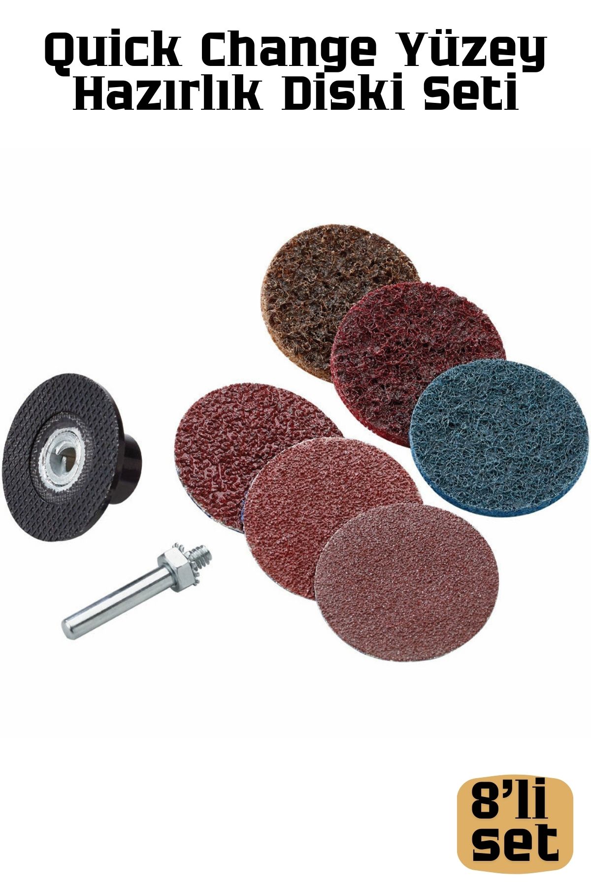 8'li Quick Change Yüzey Hazırlık Diski Seti 50mm, Cırtlı Zımpara Pedleri 