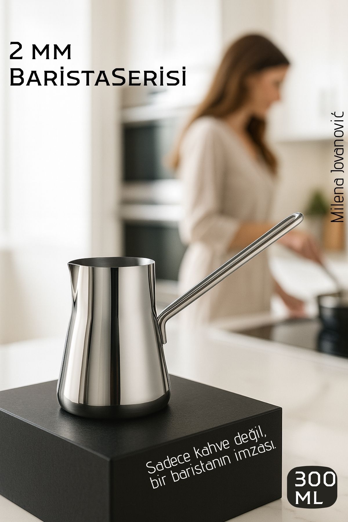 Premium 304 Paslanmaz Çelik Cezve - 300 ml Profesyonel Barista Serisi, Isıya Dayanıklı Sap 