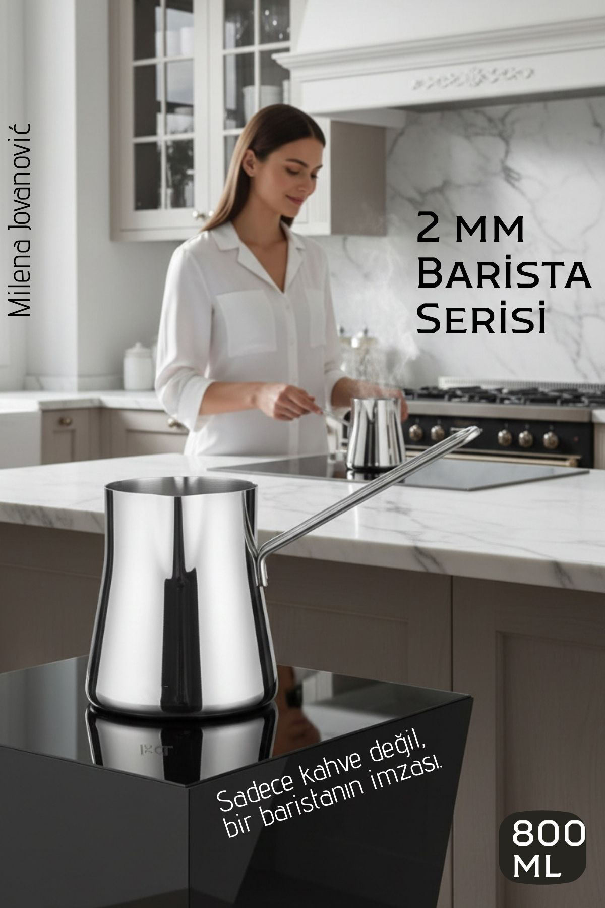 Premium 304 Paslanmaz Çelik Cezve - 800 ml Profesyonel Barista Serisi, Isıya Dayanıklı Sap 