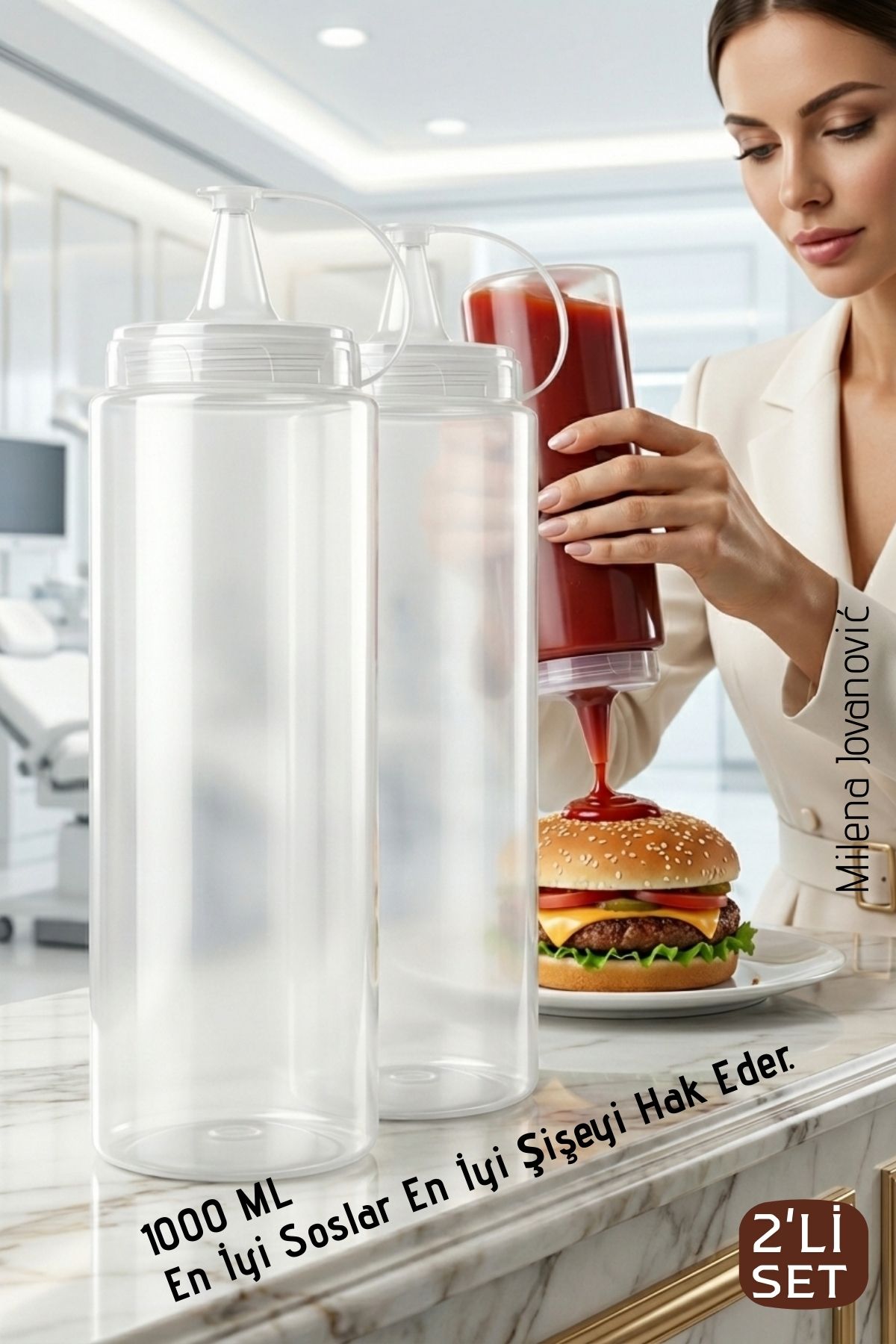 2'li Sos Şişesi, Ketçap Mayonez Hardal ve Zeytinyağı Şişesi Seti - 1000 ml Sızdırmaz Kapaklı Profesyonel Mutfak Dispenseri 722597