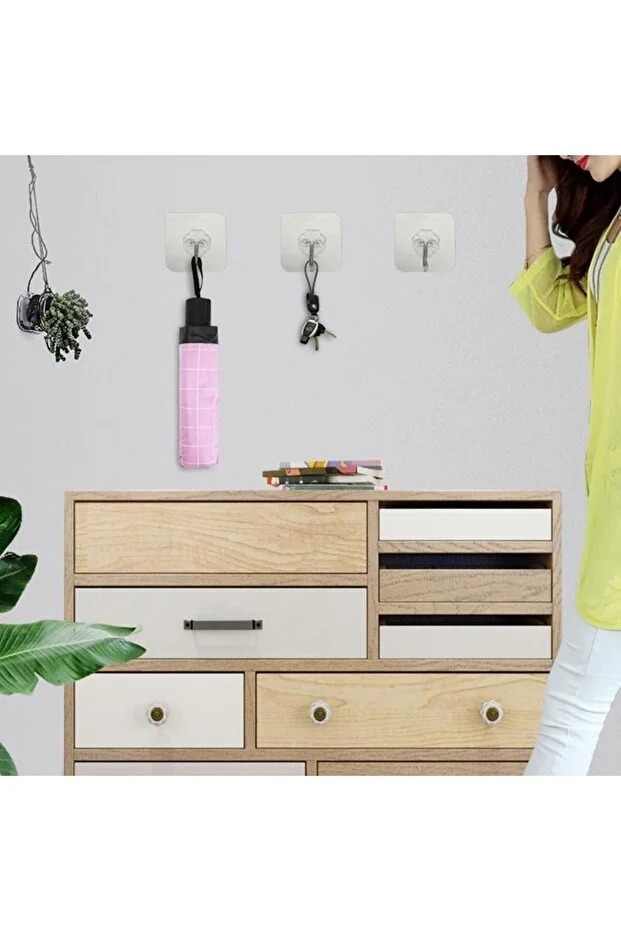 Şeffaf Yapışkanlı Askı, Mutfak Banyo Duvar Askısı, Çivisiz Pratik Kanca Seti 715702