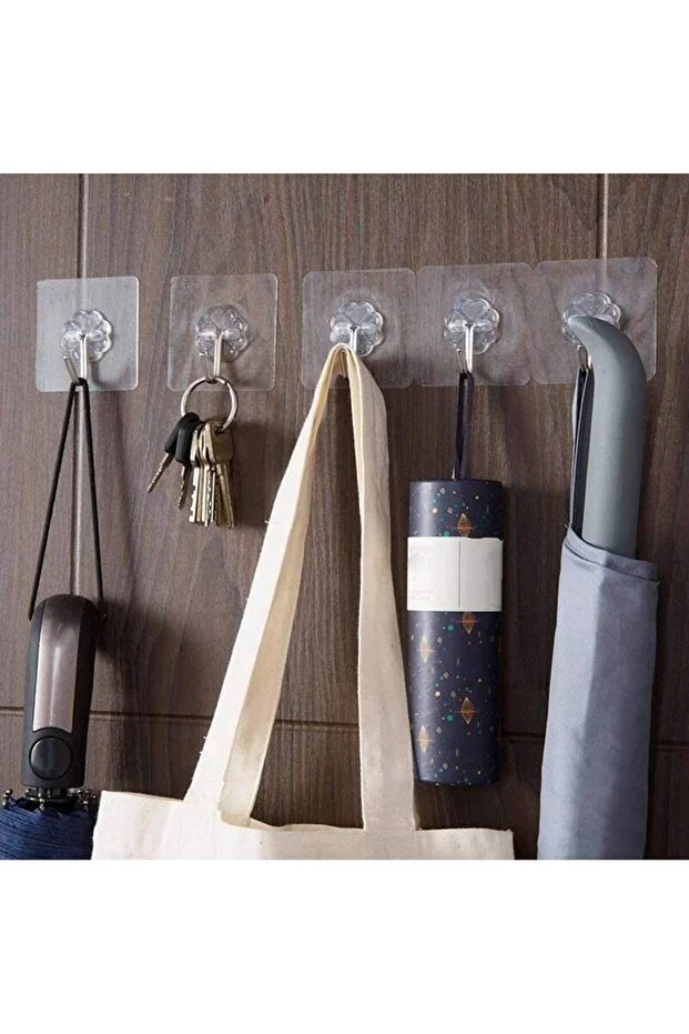 10'lu Şeffaf Kendinden Yapışkanlı Güçlü Askı Kancası, Banyo Mutfak Organizer, İz Bırakmaz Pratik Askı  718407