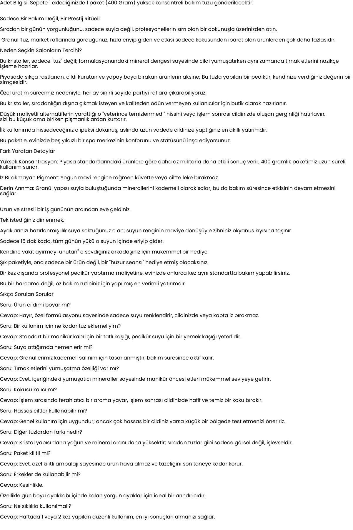 Premium Manikür & Pedikür Tuzu - 400g Yoğun Mineralli El ve Ayak Bakım Granülü 722600