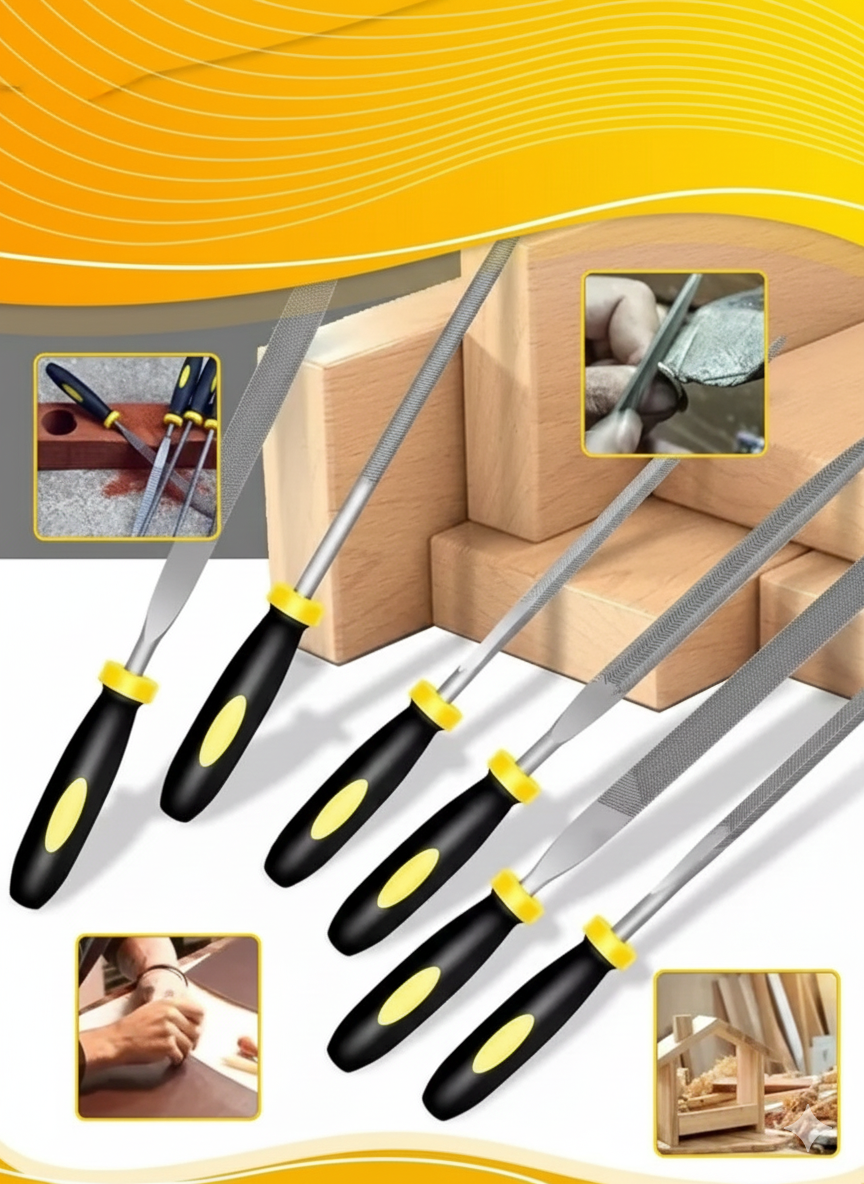 Profesyonel 6'lı Ahşap Eğe ve Törpü Seti - Hassas Oyma ve Şekillendirme Hobi Takımı (17cm) 722603