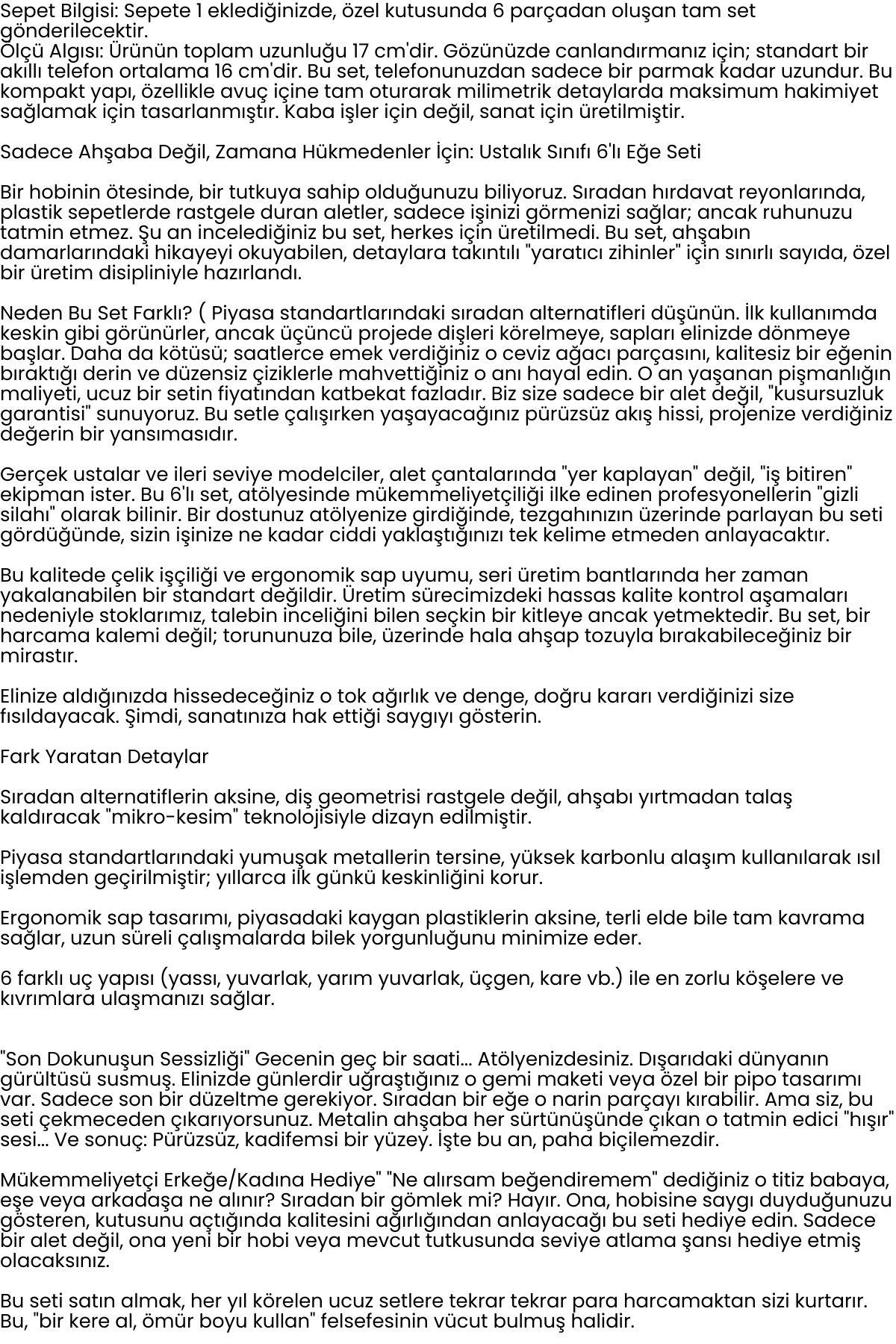 Profesyonel 6'lı Ahşap Eğe ve Törpü Seti - Hassas Oyma ve Şekillendirme Hobi Takımı (17cm) 722603