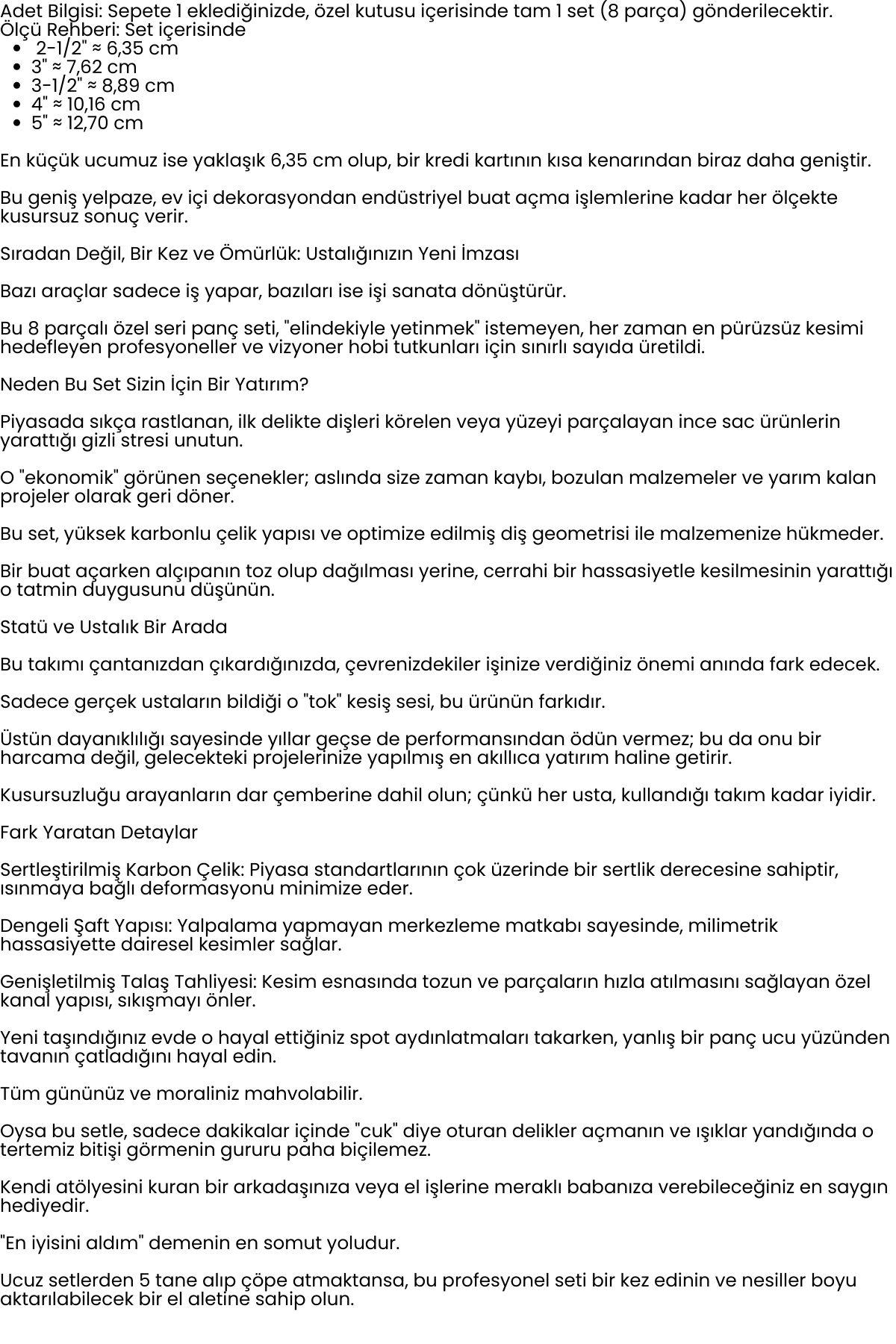 8 Parça Profesyonel Panç Buat Açma Seti - Ahşap ve Alçıpan Delme Testere Seti (63-127 mm) 722607