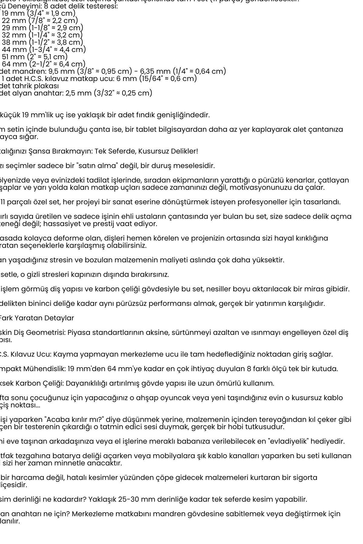 11 Parça Profesyonel Panç Buat Açma Seti - Ahşap ve Alçıpan Delme Testere Seti (19-64 mm) 722608