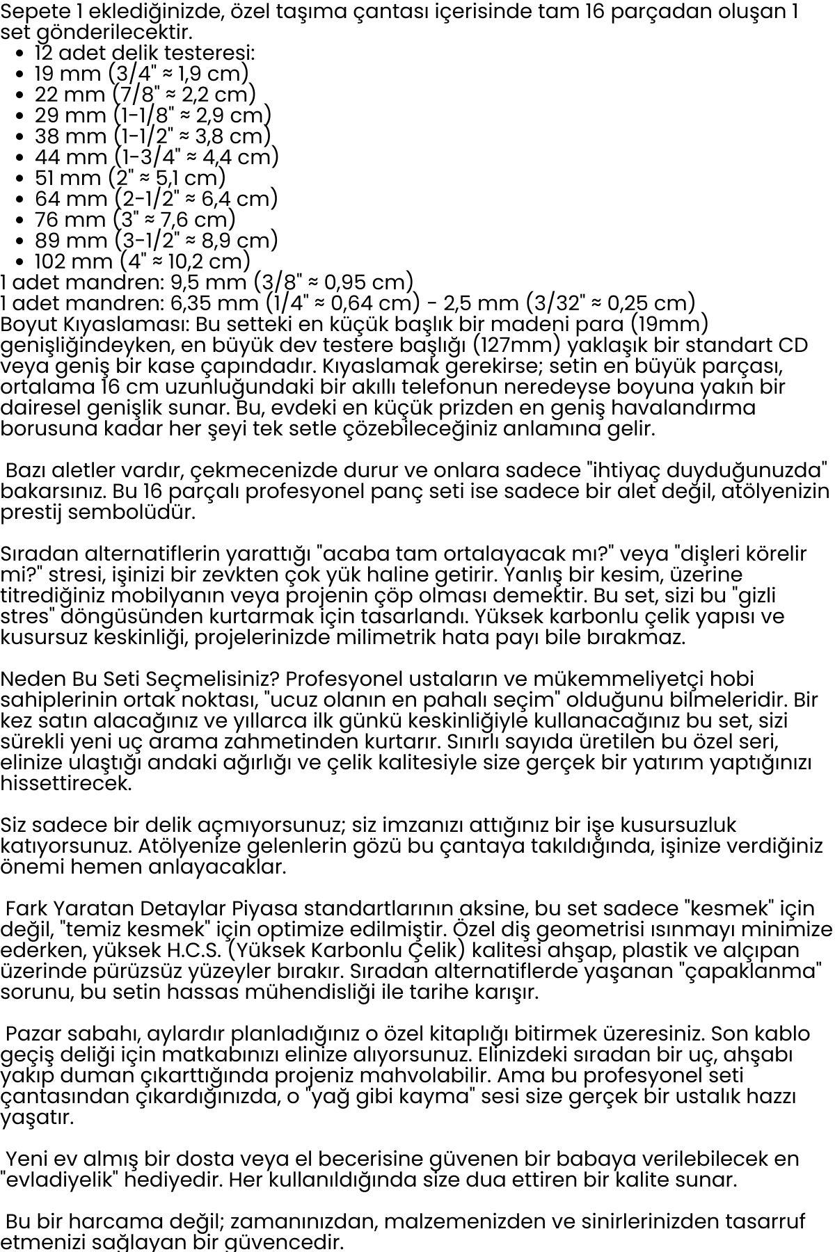 16 Parça Profesyonel Panç Buat Açma Seti - Ahşap ve Alçıpan Delme Testere Seti (19-127 mm) 722609