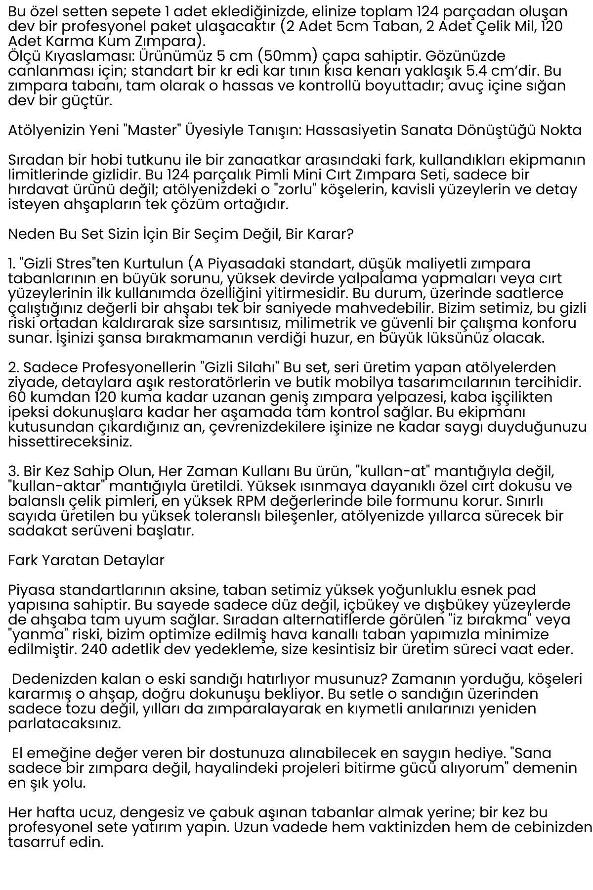 Pimli 50mm Cırt Zımpara Taban Seti 124 Parça Matkap ve Gravür Uyumlu Profesyonel Hobi Seti 722610