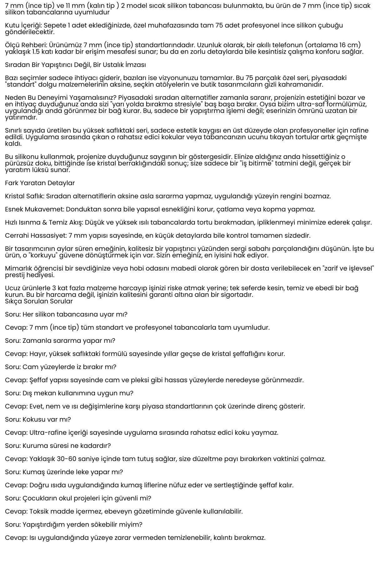 75'li Set: 7mm İnce Ultra-Şeffaf Profesyonel Sıcak Silikon – Kristal Berraklığında Güçlü Yapışkan  722612