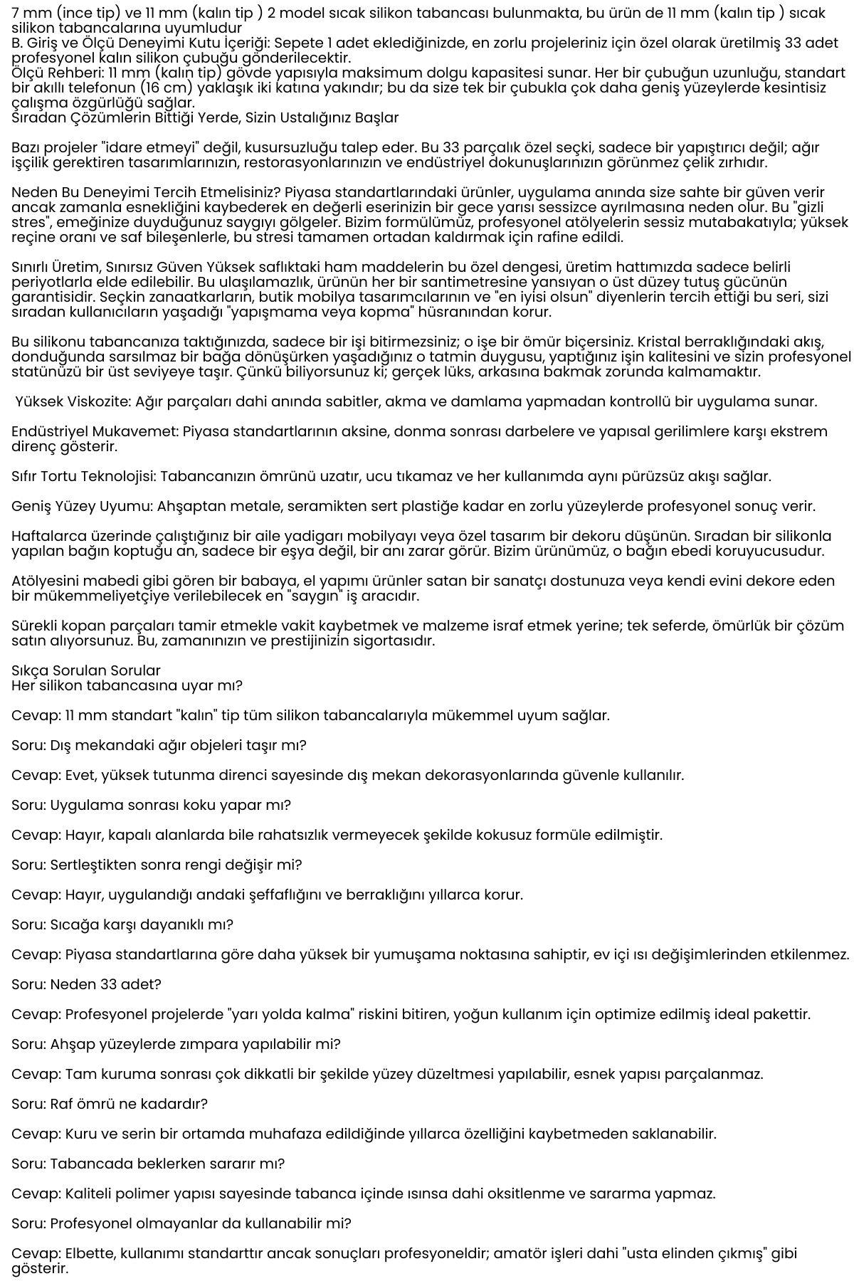 33'lü Set: 11mm Kalın Ultra-Şeffaf Profesyonel Sıcak Silikon – Kristal Berraklığında Güçlü Yapışkan 722613