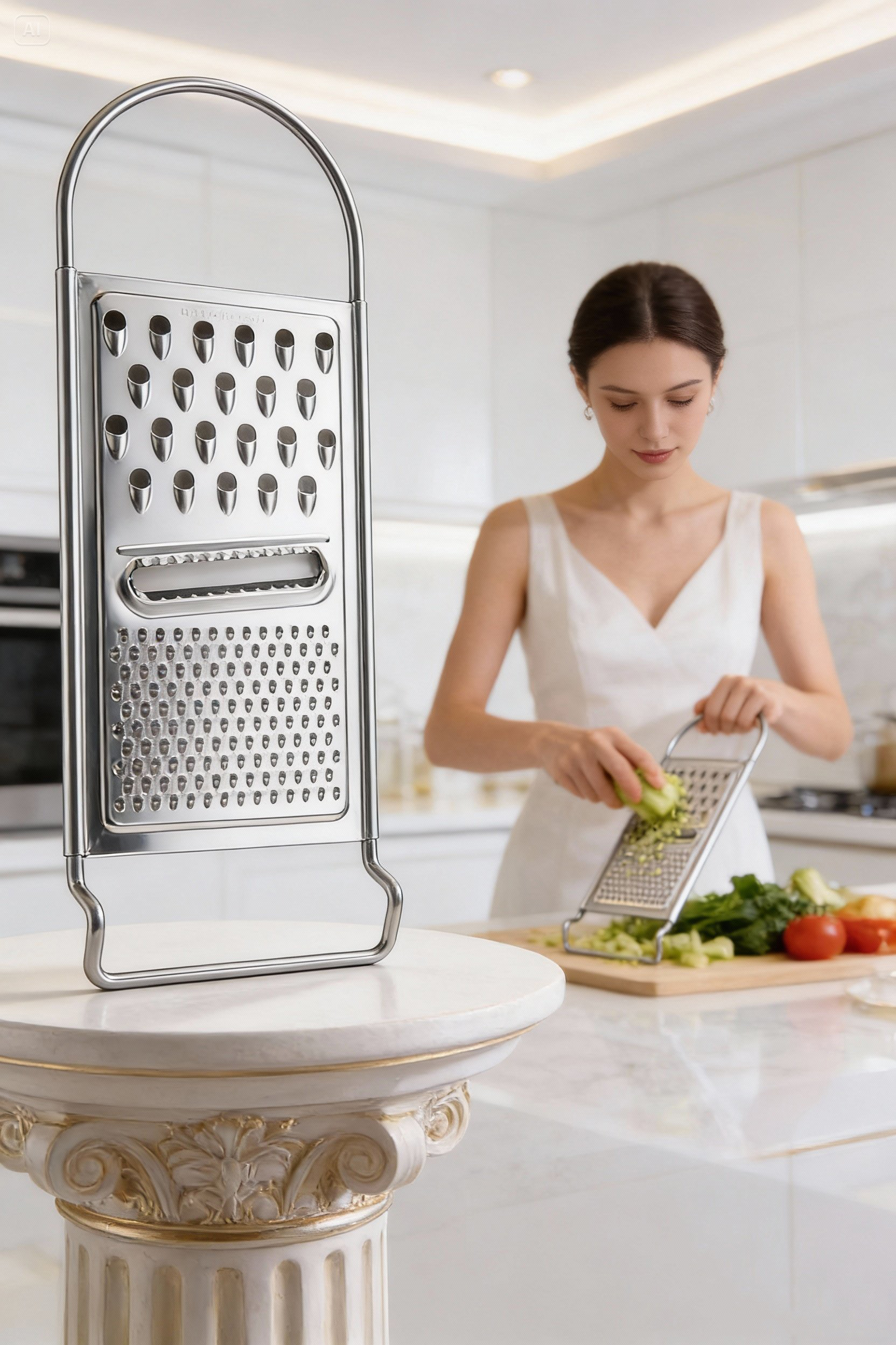 Paslanmaz Çelik El Rendesi ve Ahşap Saplı Kabak Oyacağı - 2'li Profesyonel Mutfak Hazırlık Seti 722617