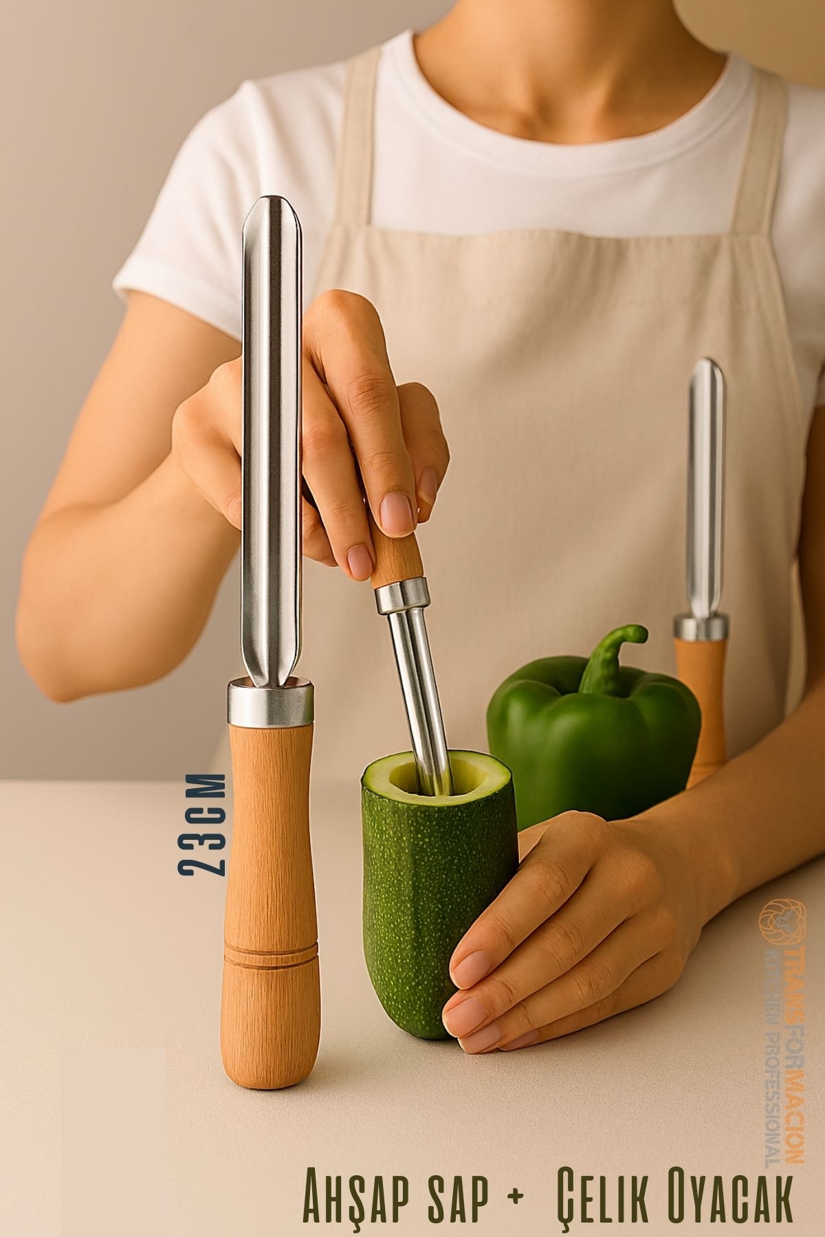 Paslanmaz Çelik El Rendesi ve Ahşap Saplı Kabak Oyacağı - 2'li Profesyonel Mutfak Hazırlık Seti 722617
