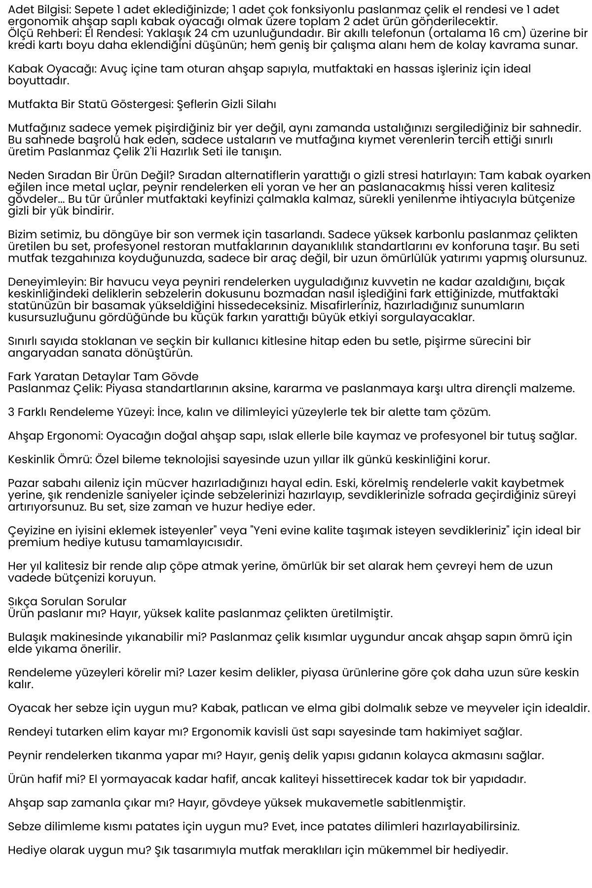 Paslanmaz Çelik El Rendesi ve Ahşap Saplı Kabak Oyacağı - 2'li Profesyonel Mutfak Hazırlık Seti 722617