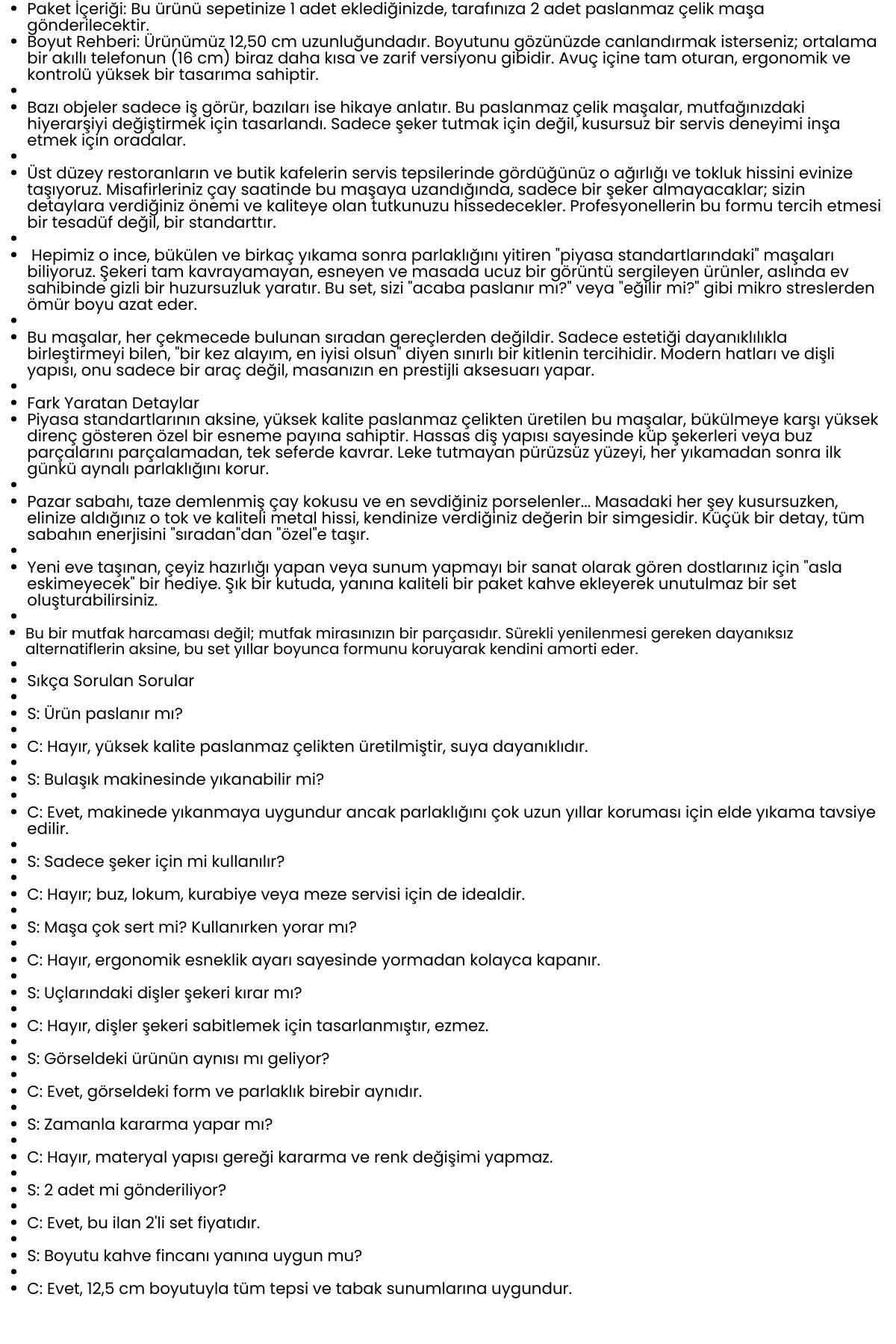 2 'li Paslanmaz Çelik Şeker Maşası - Profesyonel Sunum ve Servis Maşası Seti - 12.5 cm  722624