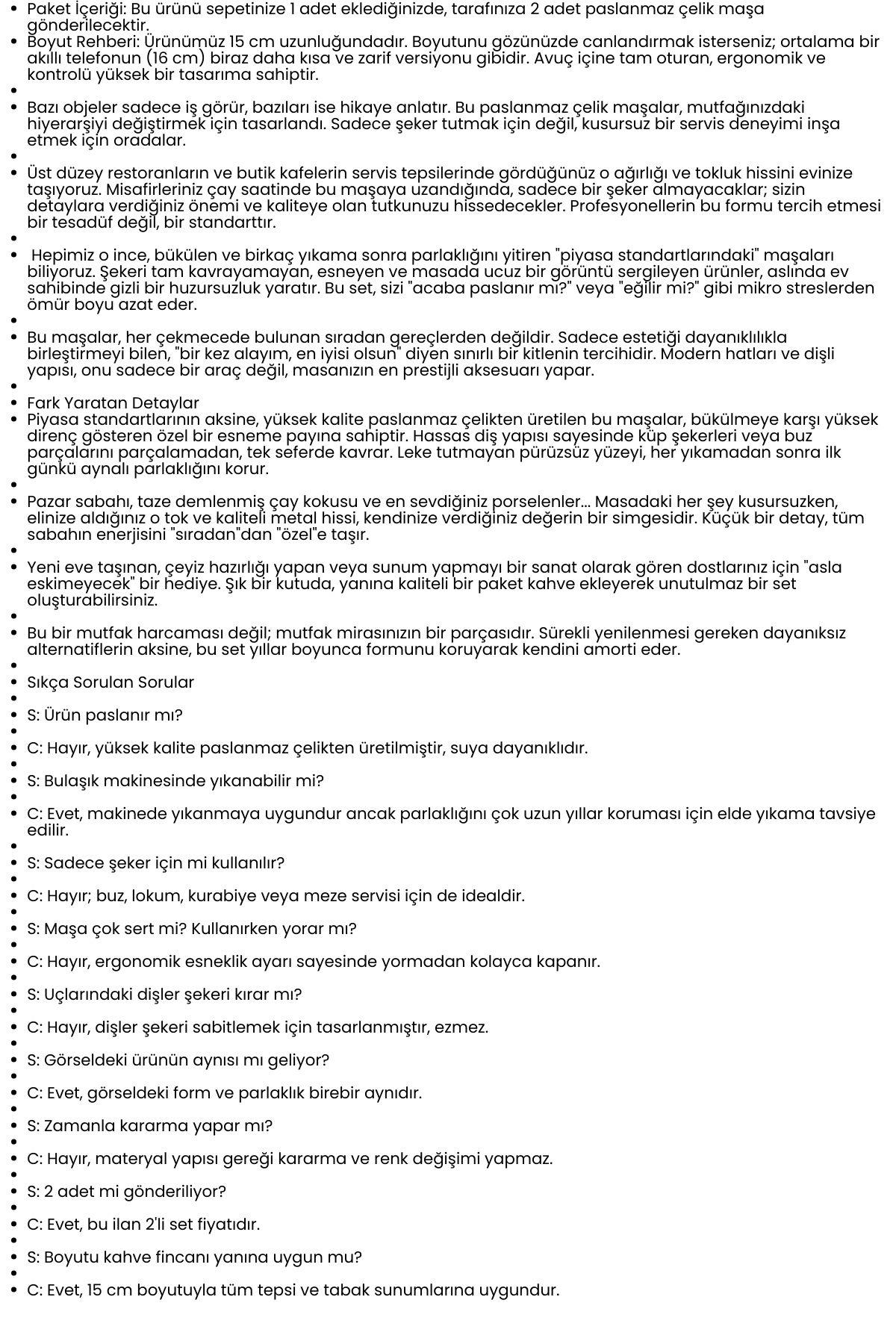 2 'li Paslanmaz Çelik Şeker Maşası - Profesyonel Sunum ve Servis Maşası Seti - 15 cm  722625