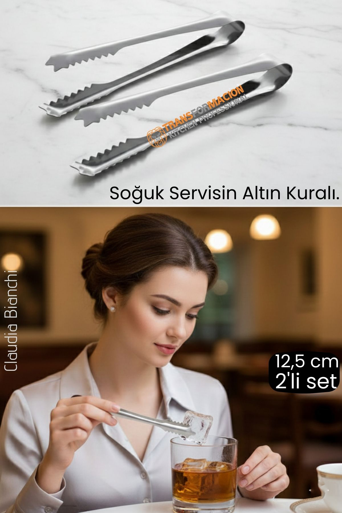 Profesyonel Bar Serisi 2'li Paslanmaz Çelik Buz Maşası Seti | Kokteyl & Sunum İçin Kaydırmaz Kavrama 722626