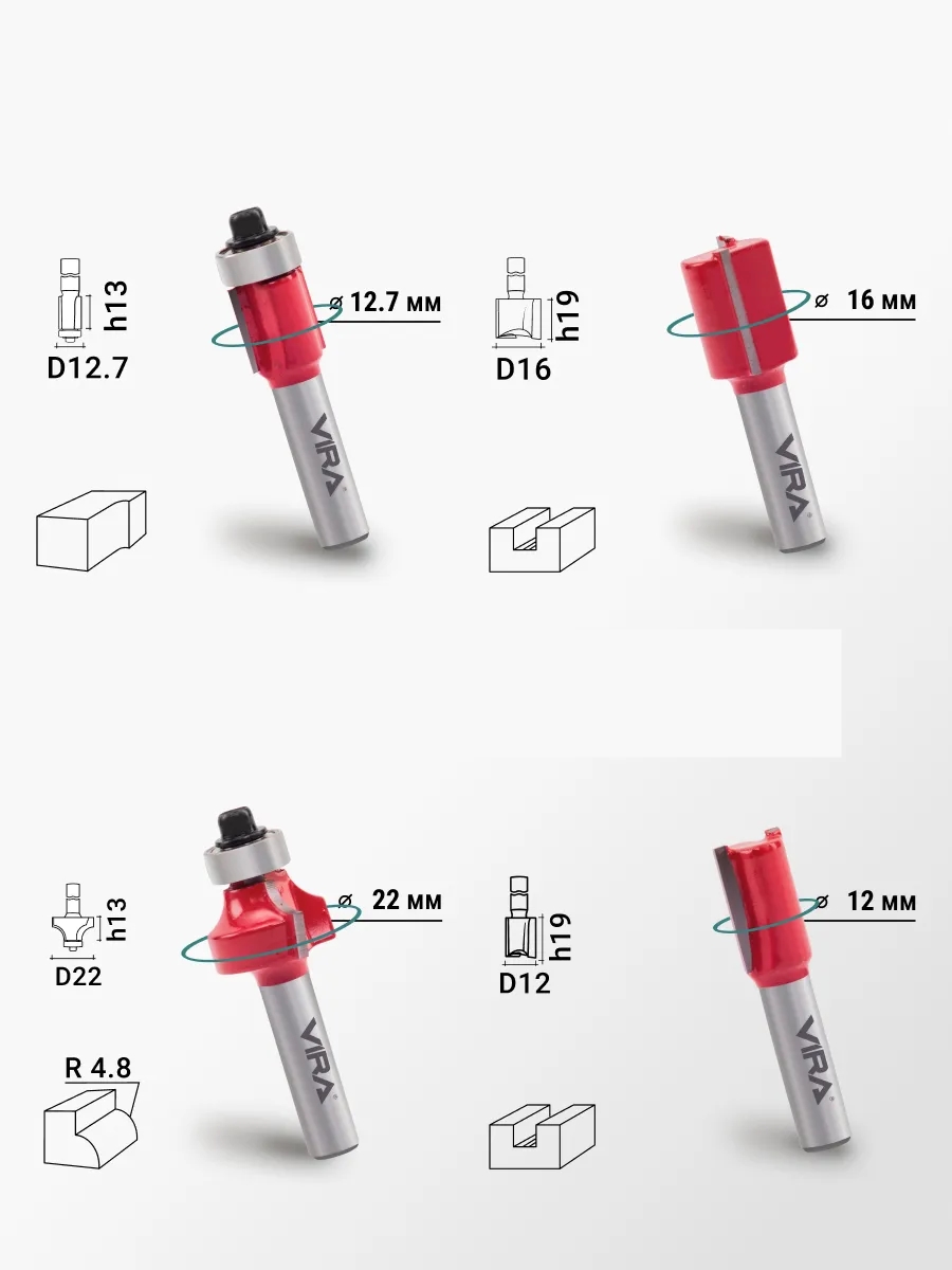 Profesyonel 12'li Ahşap Freze Ucu Seti 8mm Şaft | Rulmanlı Karbür Oyma Bıçakları Ahşap Kutulu 722627