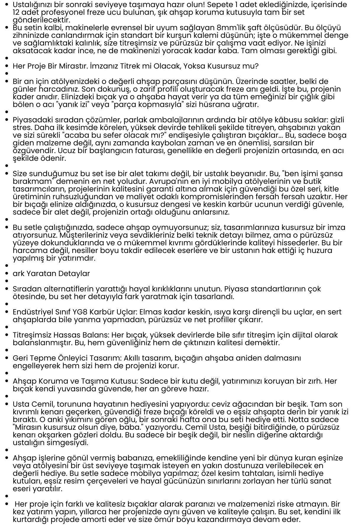 Profesyonel 12'li Ahşap Freze Ucu Seti 8mm Şaft | Rulmanlı Karbür Oyma Bıçakları Ahşap Kutulu 722627