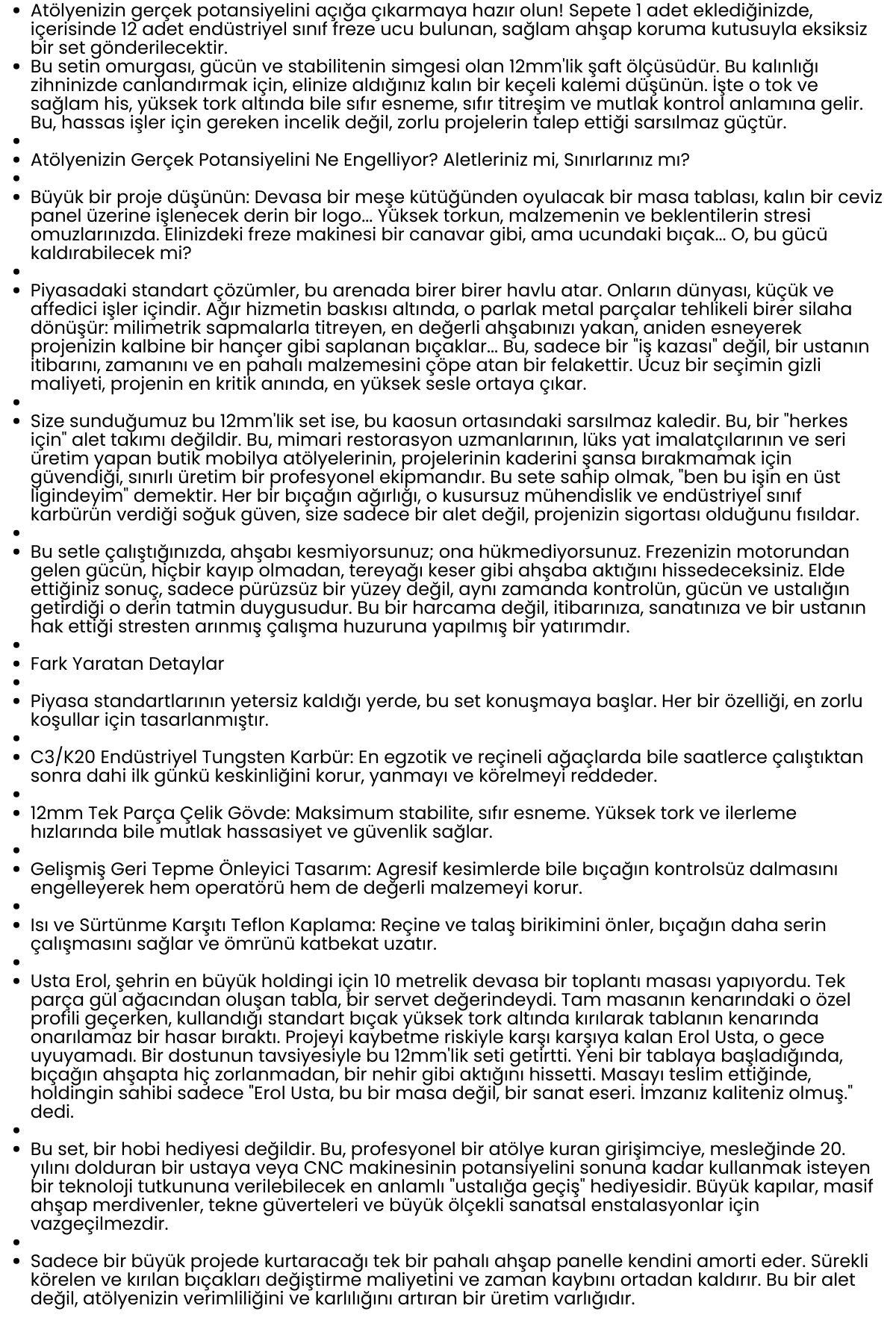 Profesyonel 12'li Ahşap Freze Ucu Seti 12mm Şaft | Rulmanlı Karbür Oyma Bıçakları Ahşap Kutulu 722628