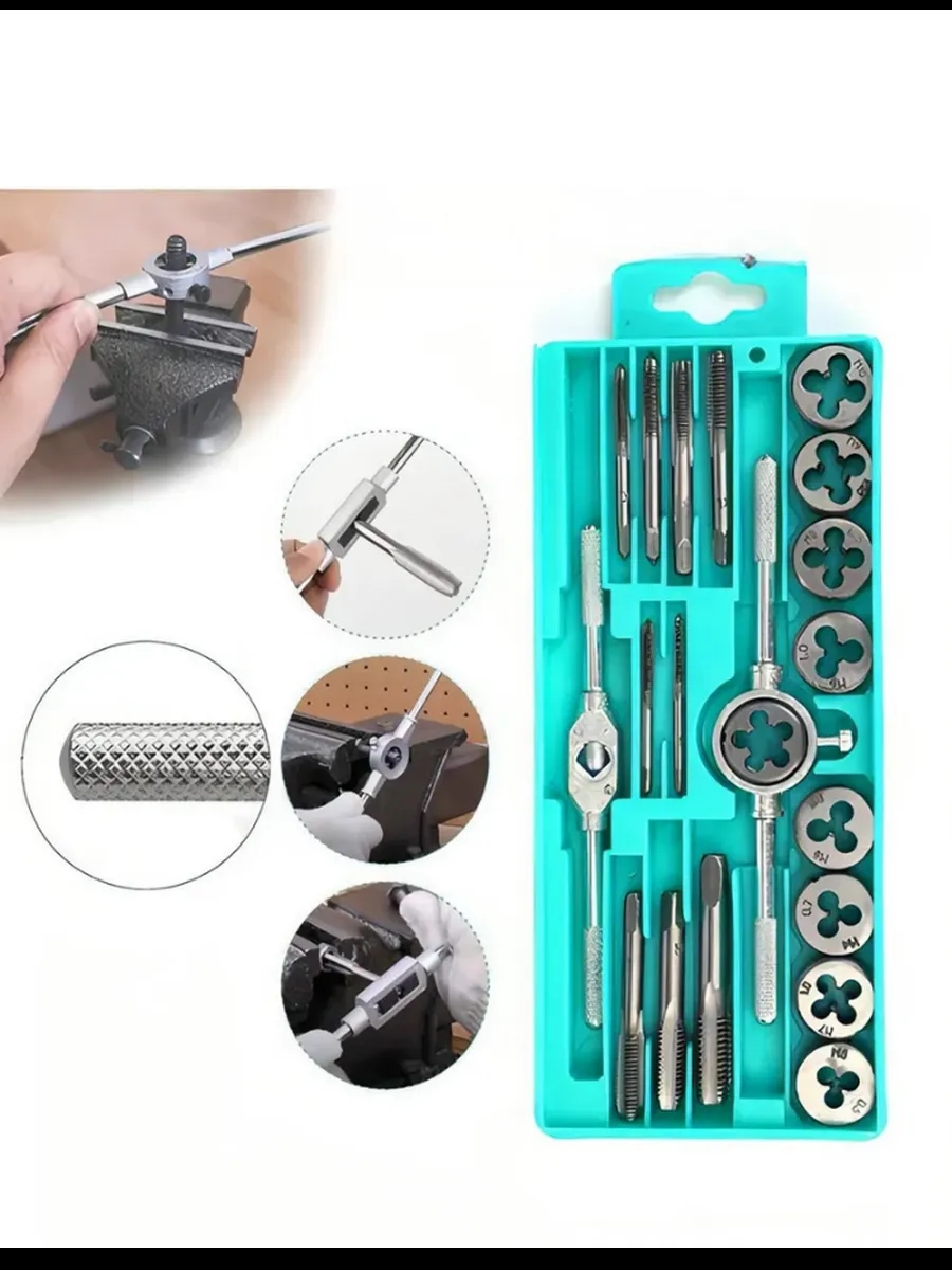 20 Parça Profesyonel Metrik Ters Kılavuz ve Pafta Seti M3-M12 - Hassas Diş Açma ve Onarım Takımı 722464